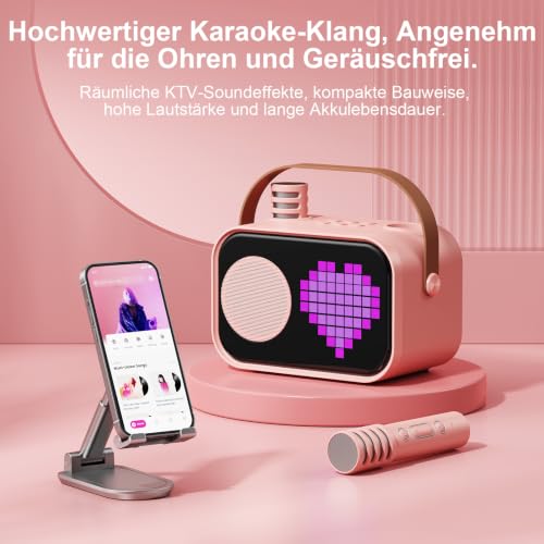 Detalle 2 de JYX Karaoke Anlage mit 2 Mikrofonen (Rosa) – kompakte KTV-Box mit DSP-Sound, RGB-Licht und Akku