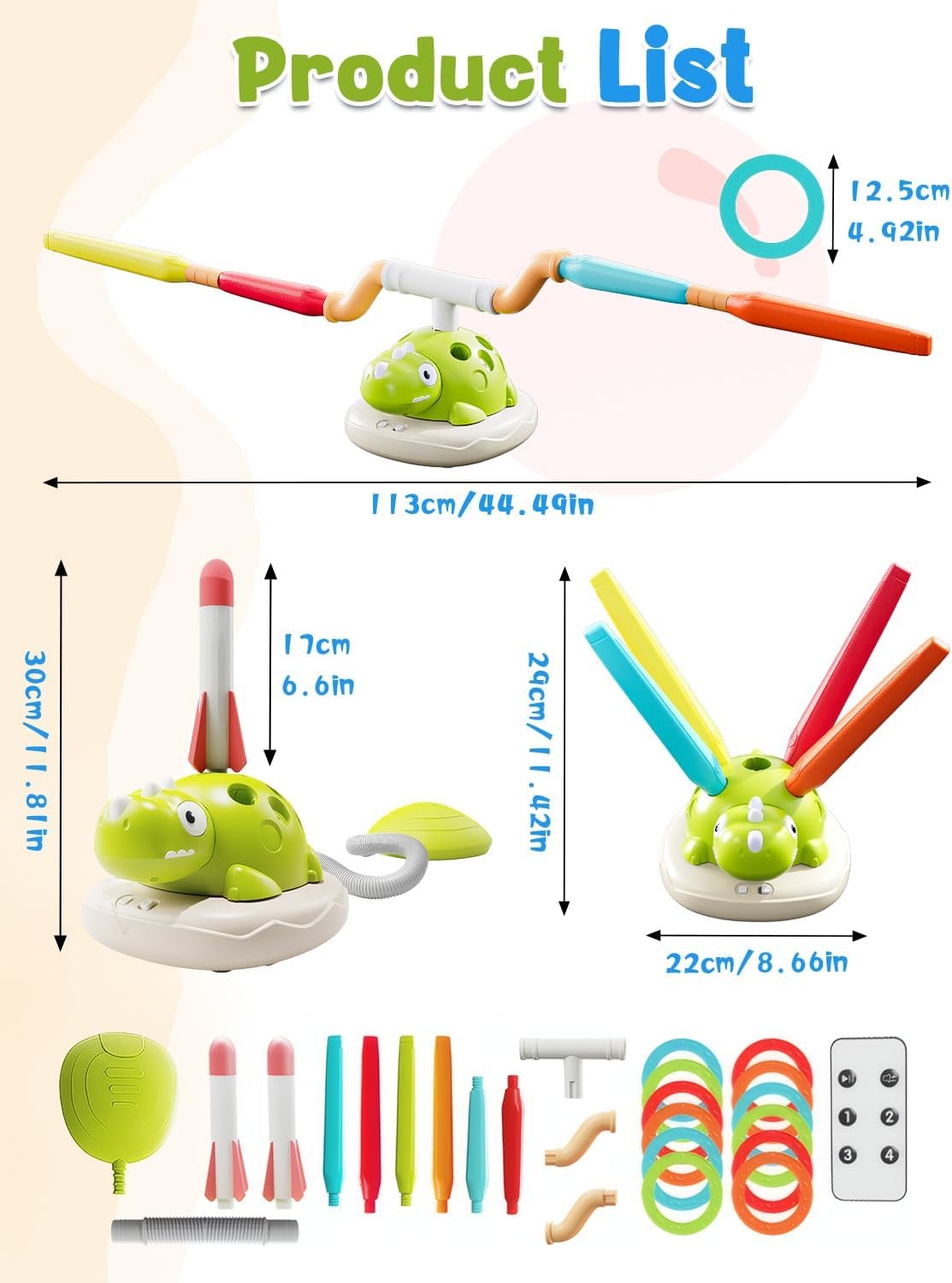 Thumbnail 5 de Kssvzz 3 in 1 Kids Toys dinosaur musical jump, rocket launcher & ring toss game (ages 3-12)