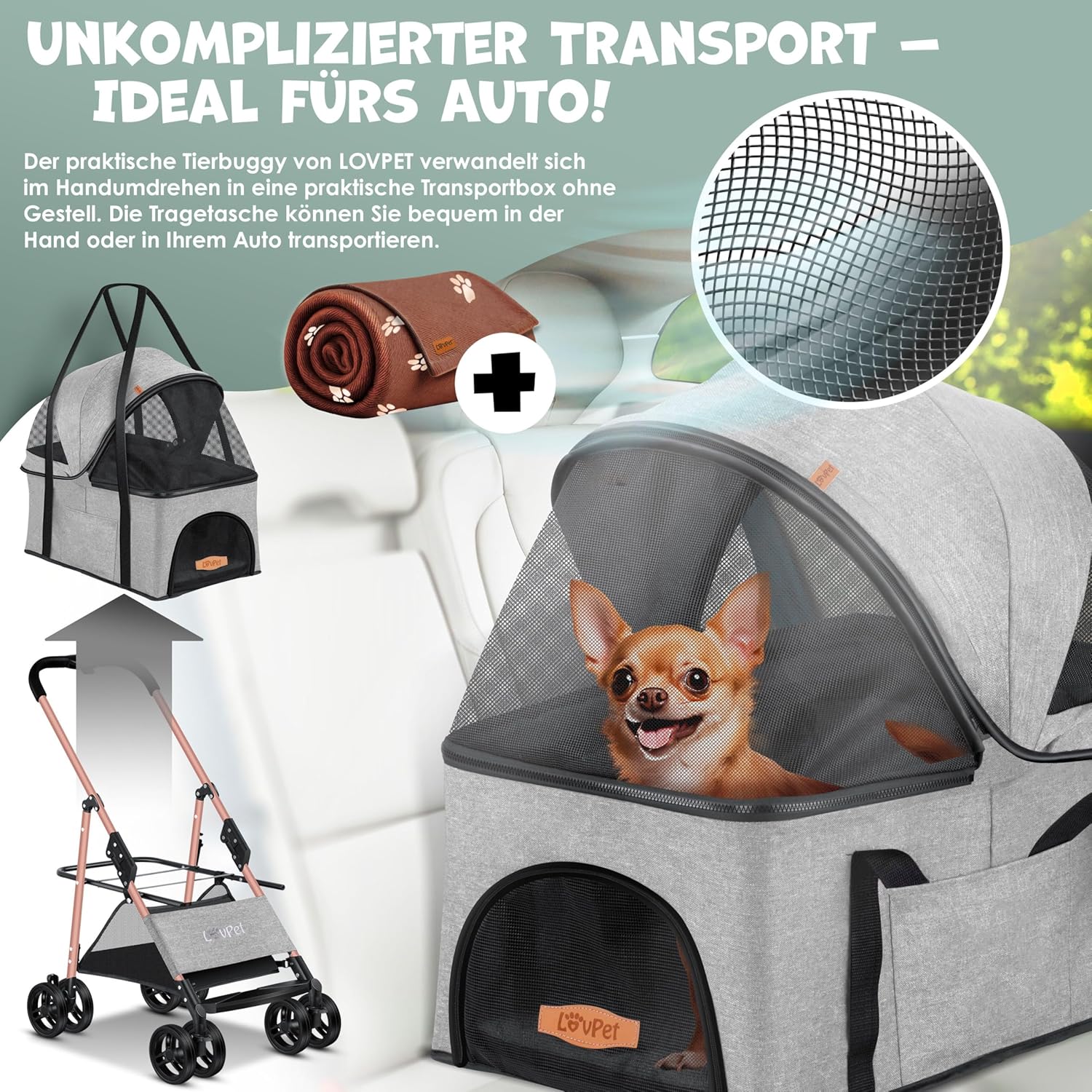 Detalle de Lovpet Hundewagen 2in1 bis 20kg 🐾