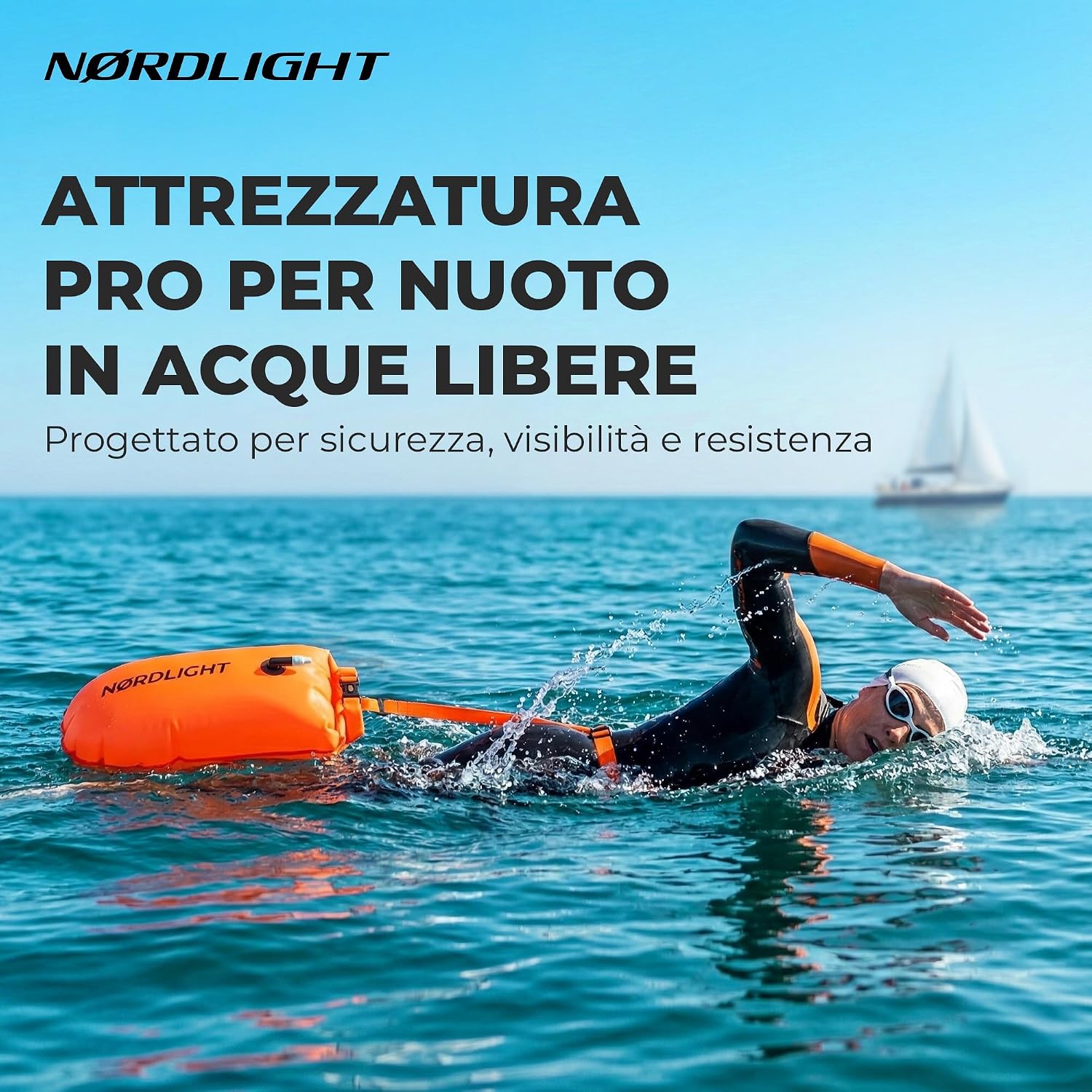 Detalle de Nordlight Boa Nuoto Acque Libere - Dry Bag Pull Buoy: sicurezza, visibilità e comodità per nuotare in acque libere