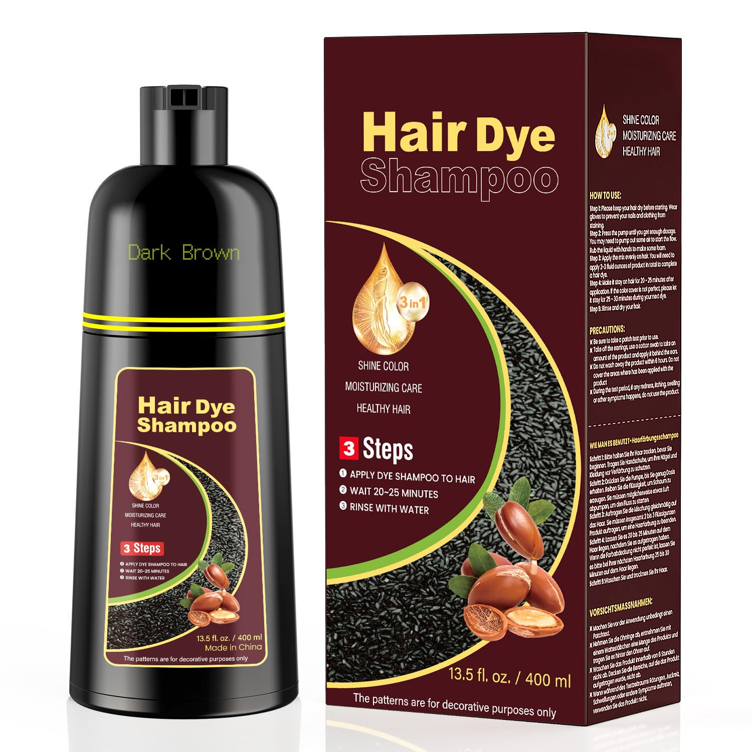Detalle de KAISASA Dark Brown Hair Dye Shampoo 3-in-1 (16.9 fl. oz) for Covering Gray Hair