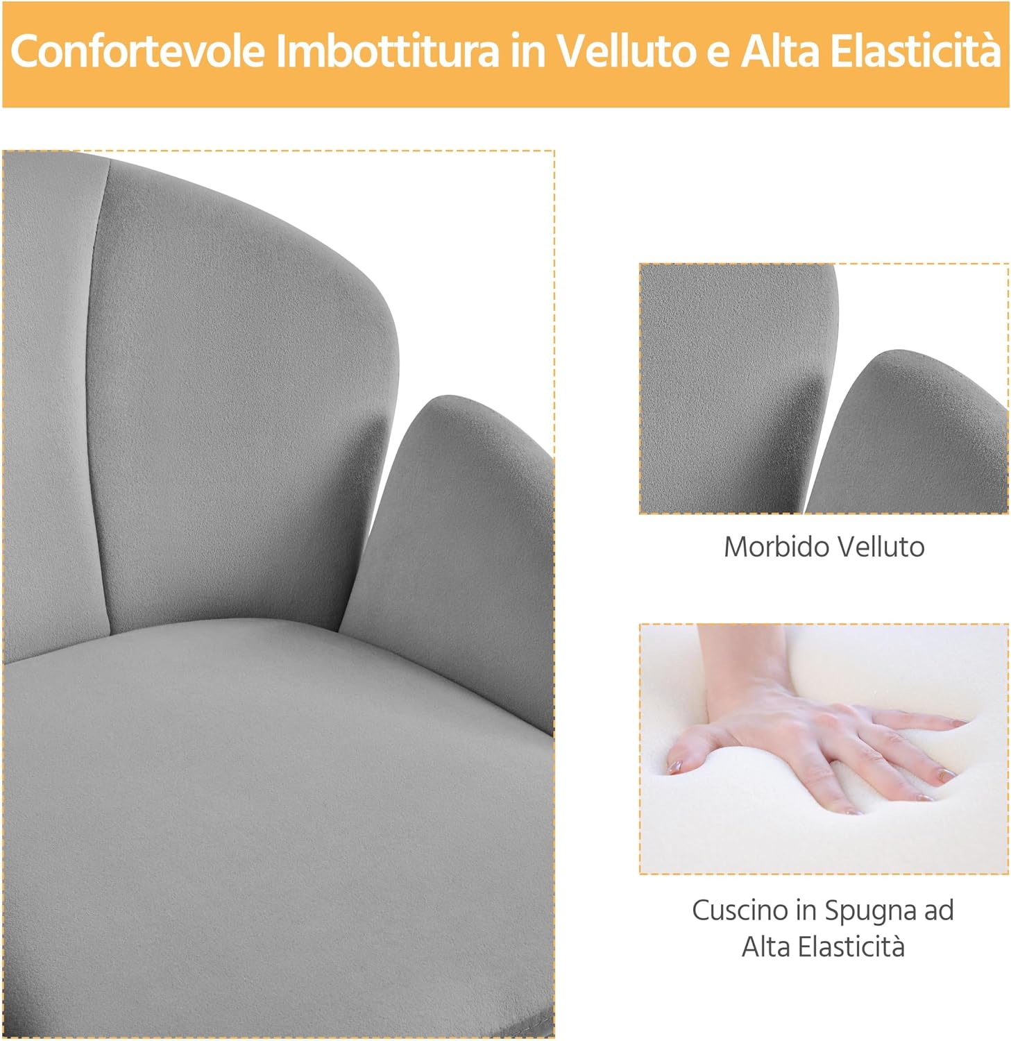 Thumbnail 5 de Yaheetech Sedia Ufficio Velluto 136 kg