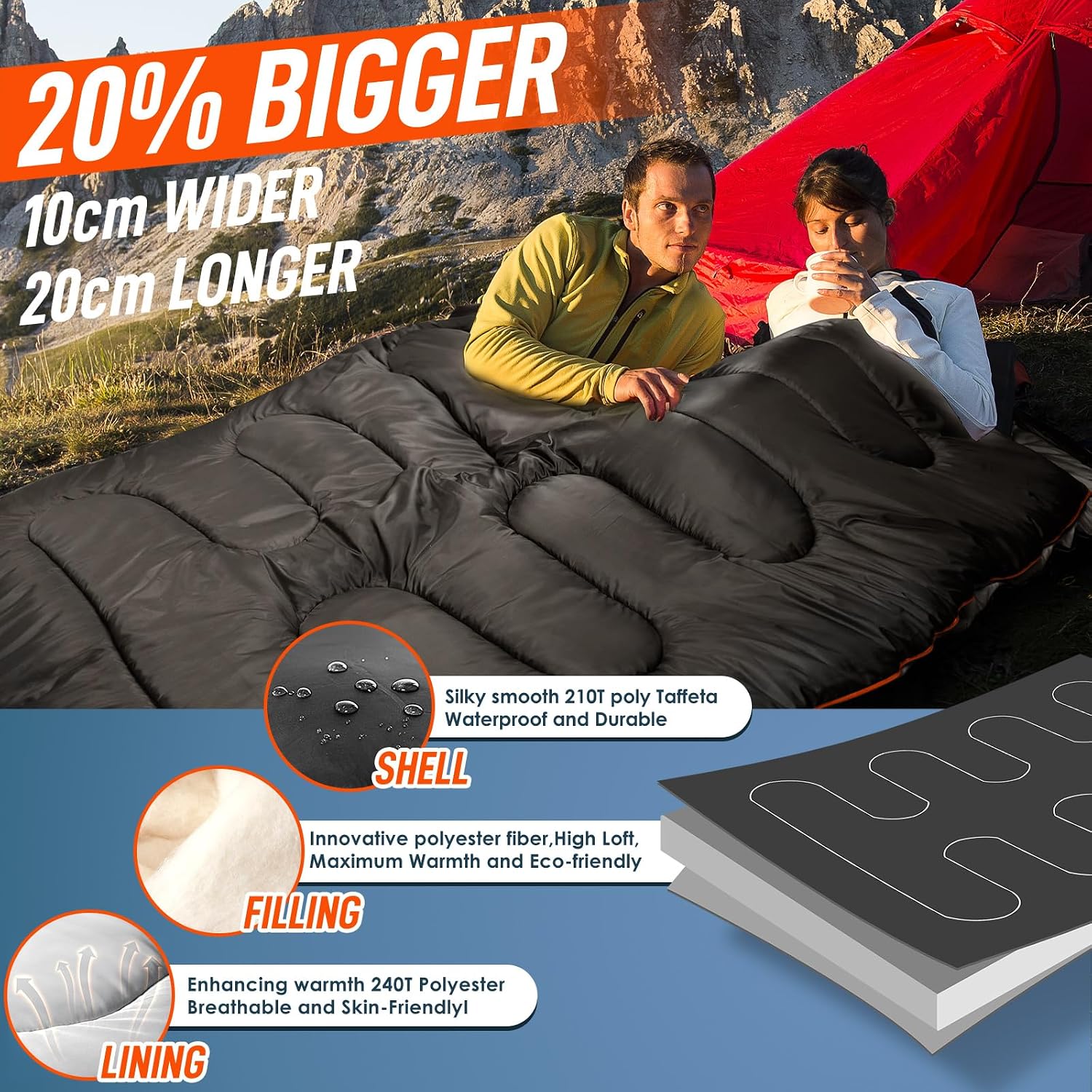 Detalle 2 de MEREZA Double Sleeping Bag for Adults – XL Two‑Person, All‑Season with Pillow
