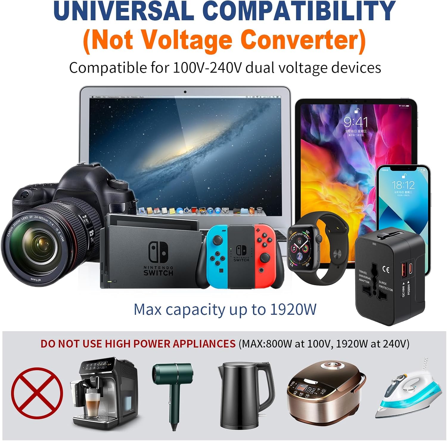 Thumbnail 6 de Travel Adapter USB C Universal All-in-One Worldwide (Fast Charge PD3.0, USB-A) with GaN