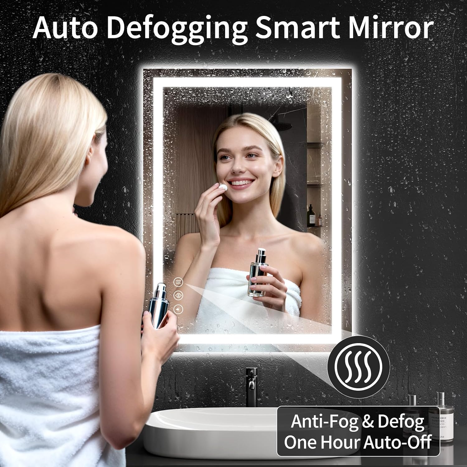 Detalle de LED Bathroom Mirrors 28"x36" with Front & Backlit Lighting, Anti-Fog, Dimmable 3-Color Temperatures