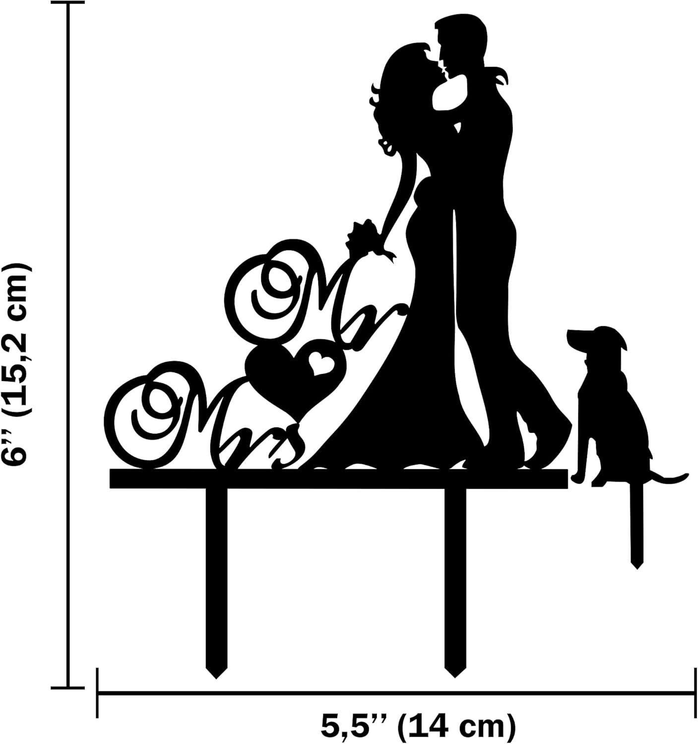 Thumbnail 1 de CARISPIBET Tortendekoration „Braut mit Blumenstrauß und Hund“ (schwarz), für Kuchen mit ca. 15,2 cm Höhe