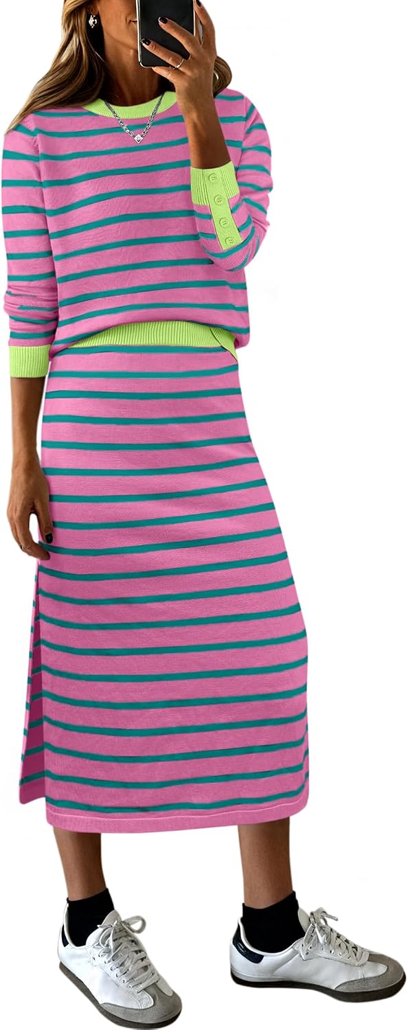 Detalle de ANRABESS 2-Piece Striped Sweater Midi Set