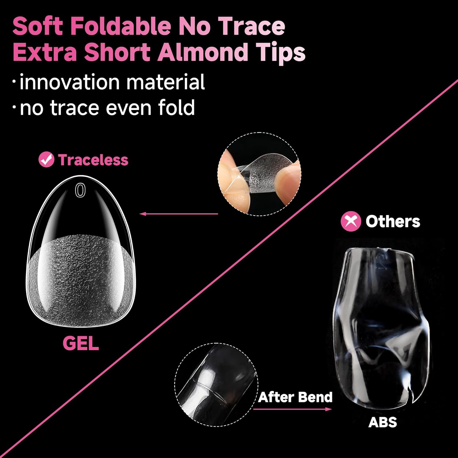 Detalle 2 de UNA GELLA Extra Short Almond Nail Tips (312 pcs) – XS Short Almond Gel Tips, Clear Full Cover