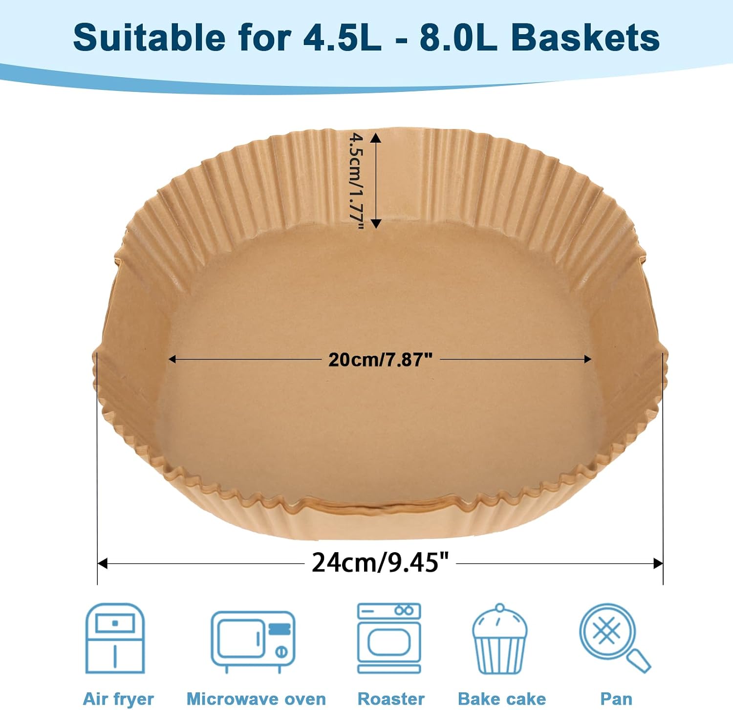 Detalle 2 de Stone TH 4.5L-8L Air Fryer Paper Liners, 100pcs, 7.9 Inch Square – Parchment Liners Compatible with COSORI, Instant, Tefal and Russell Hobbs
