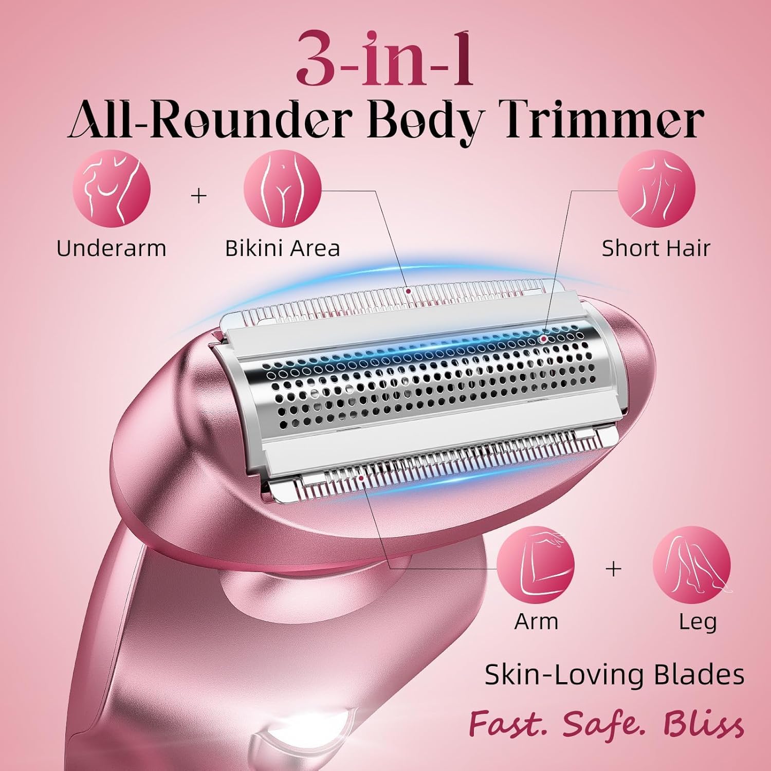 Thumbnail 2 de rategist Lady Cordless Electric Razors for Women (Rechargeable Bikini Trimmer) — IPX7 Waterproof, LED Display, Light Pink