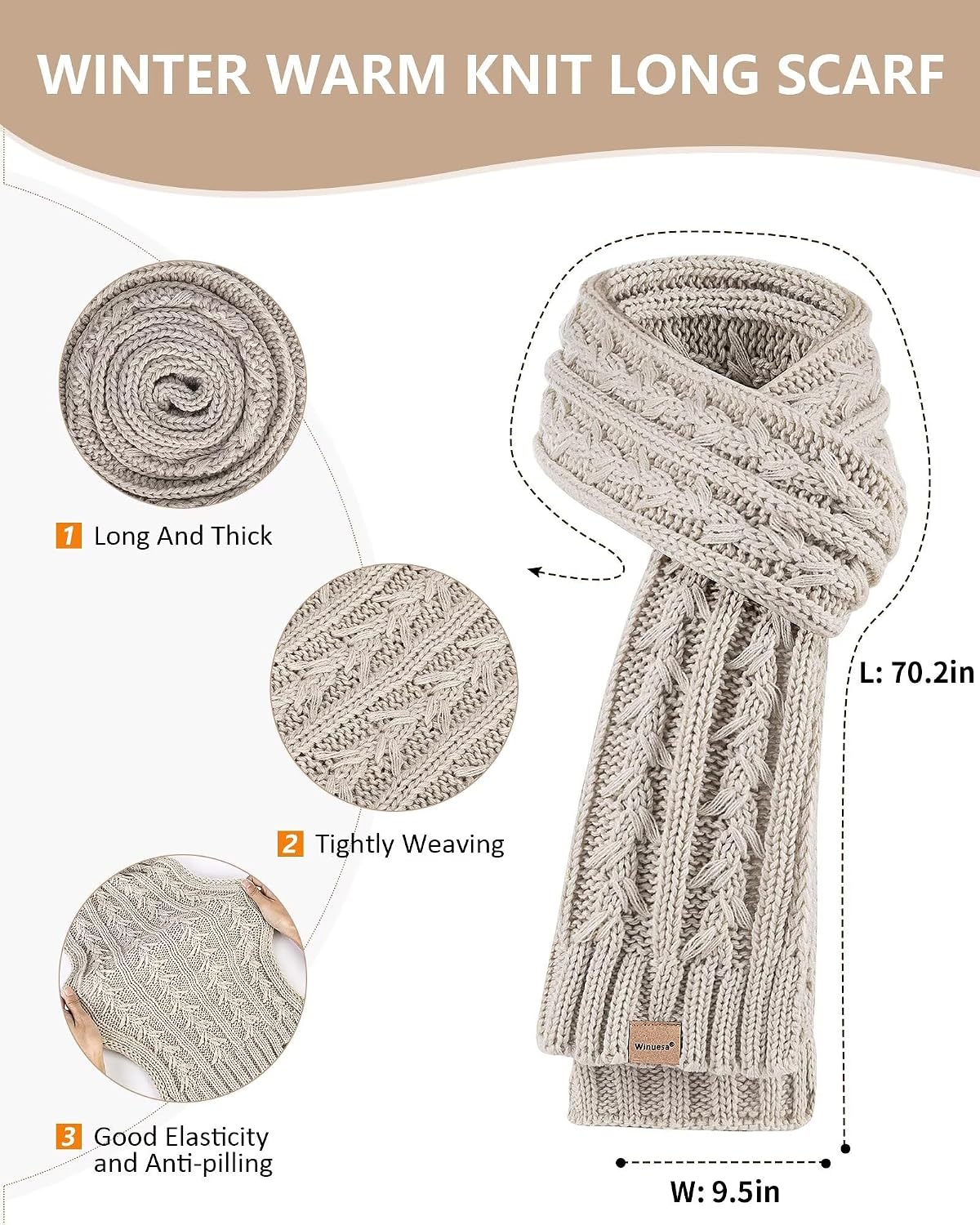 Detalle 2 de Winuesa Women's Winter Hat, Scarf, and Gloves Set, 3-in-1