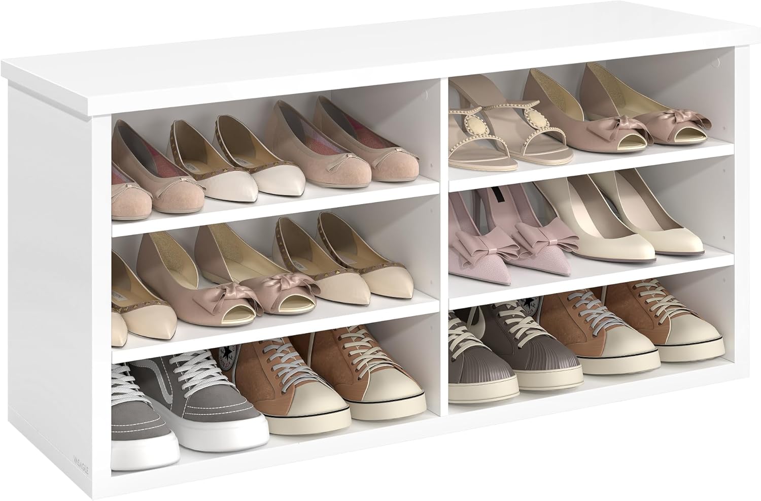 Thumbnail 6 de VASAGLE Banc à Chaussures LSB036W02 – Étagère de rangement à 6 niveaux, blanc vintage et miel, 29,5 x 100 x 50 cm