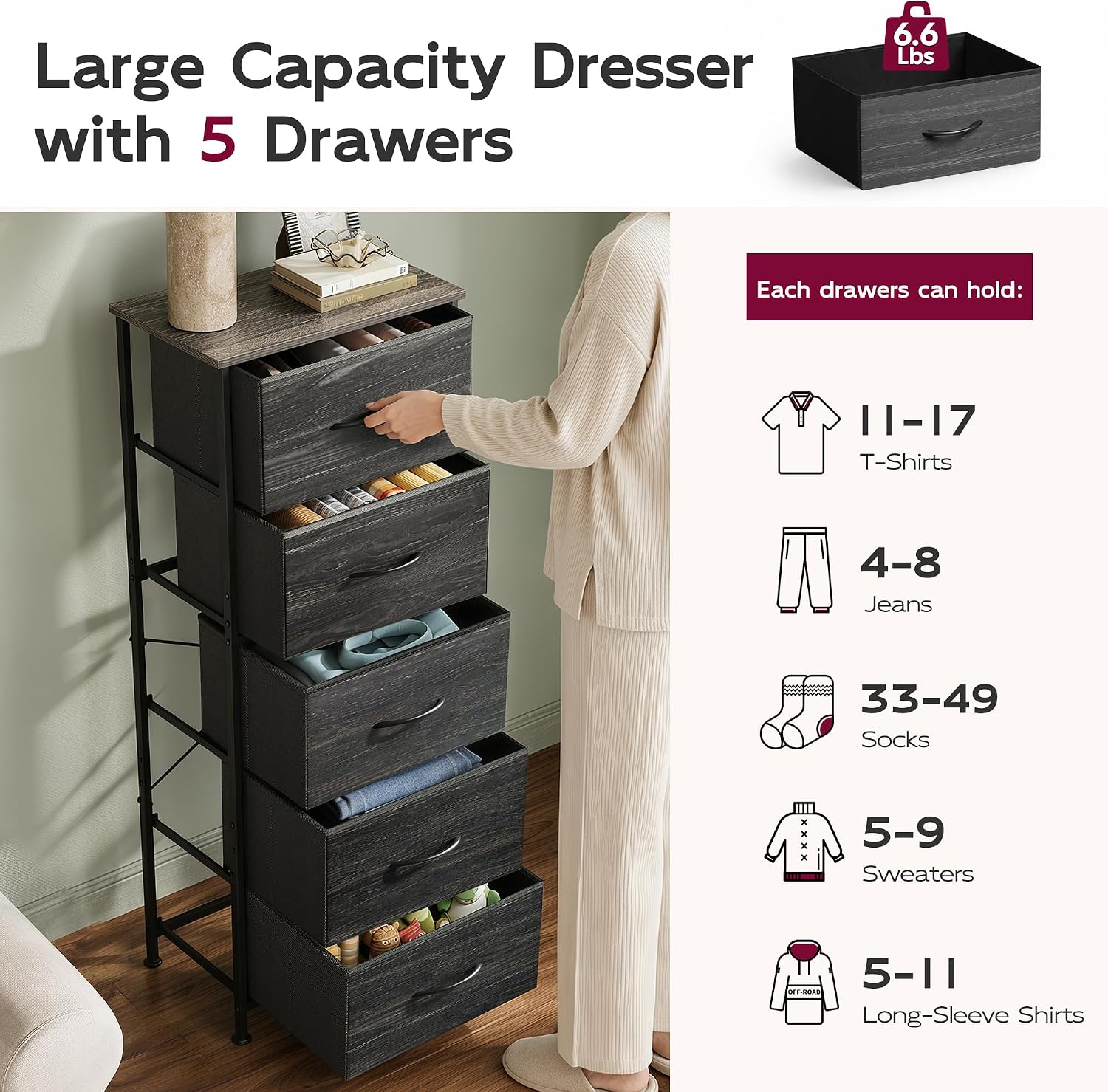 Thumbnail 5 de WLIVE 5-Drawer Fabric Dresser
