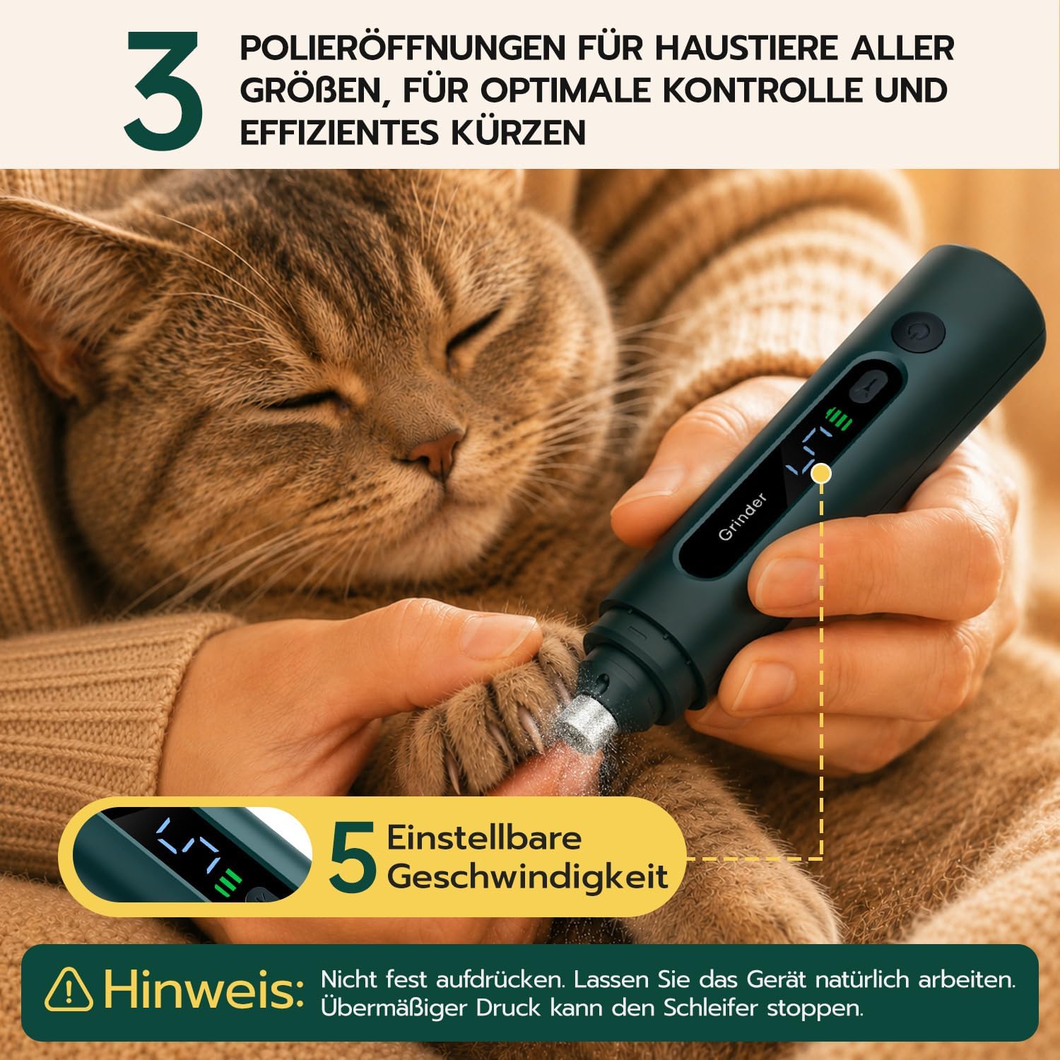 Detalle de Tolesum Krallenschleifer für Hunde – LED-Beleuchtung, 5 Geschwindigkeiten, leiser Betrieb (45–58 dB) für Hunde und Katzen