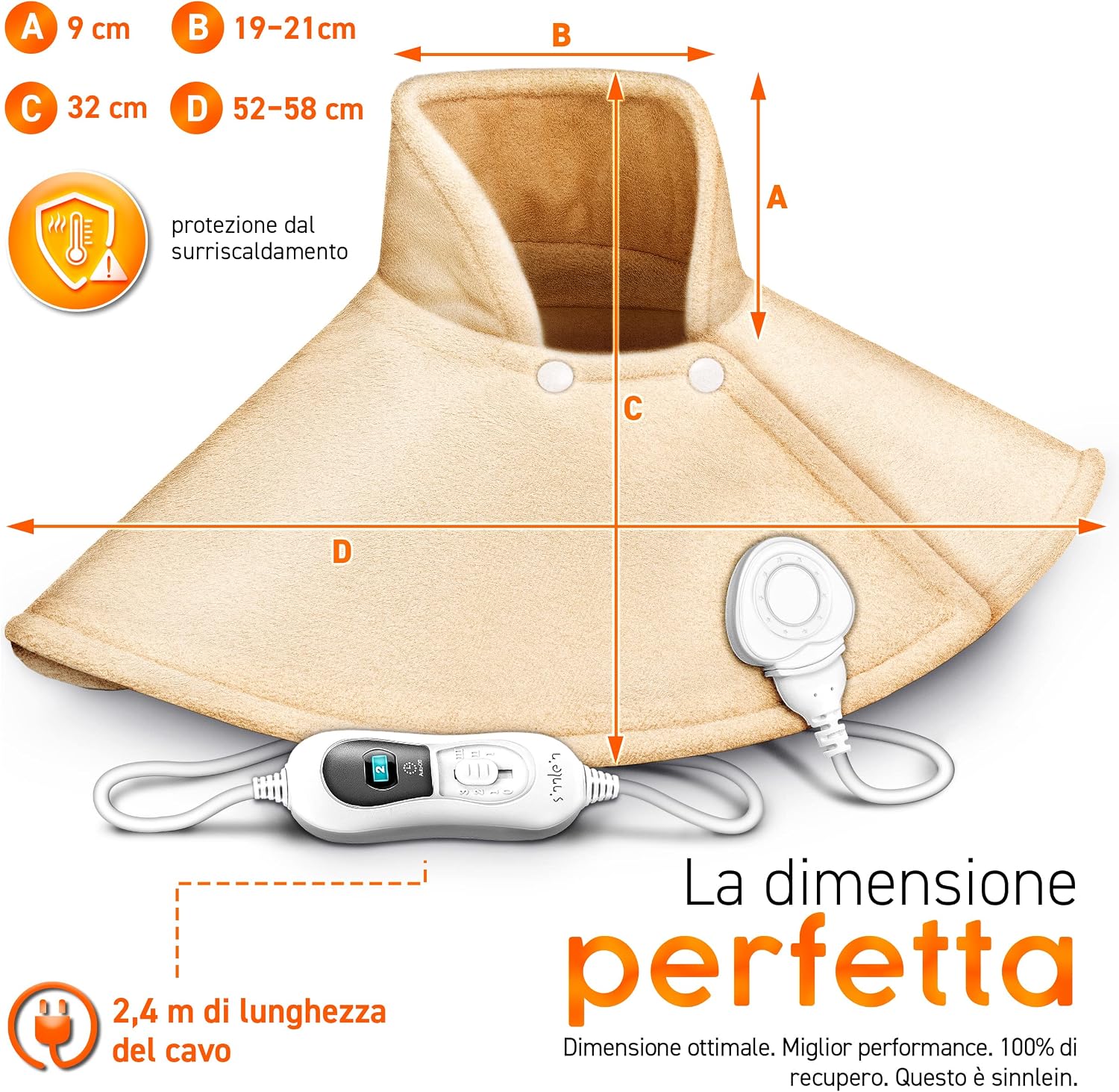 Detalle de sinnlein Termoforo Elettrico per Cervicale e Spalle – Cuscinetto Riscaldante 100W con 3 Impostazioni