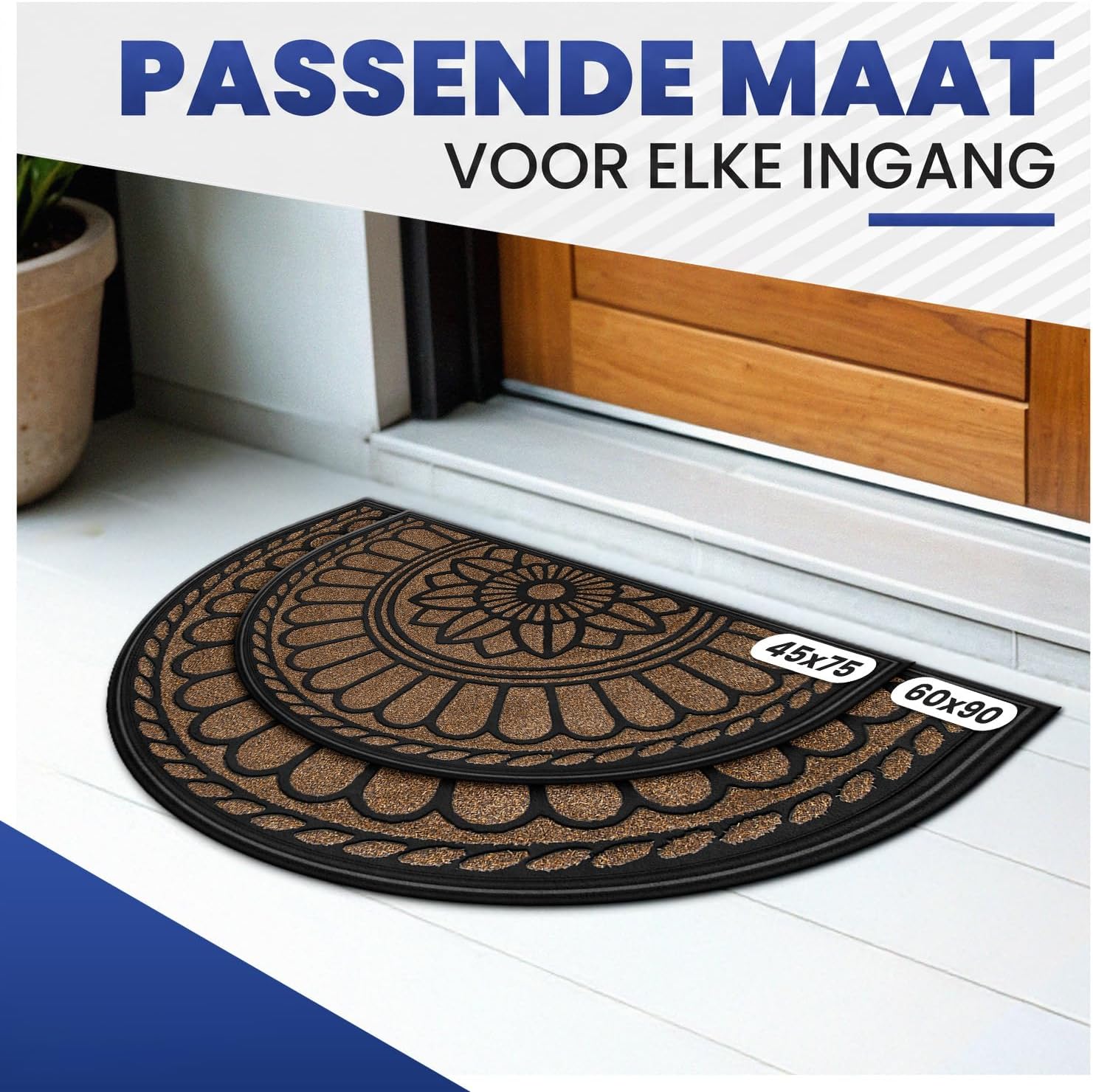 Detalle 1 de Mibao deurmat buiten weerbestendig, halfrond, bruin-beige met rubberen onderkant