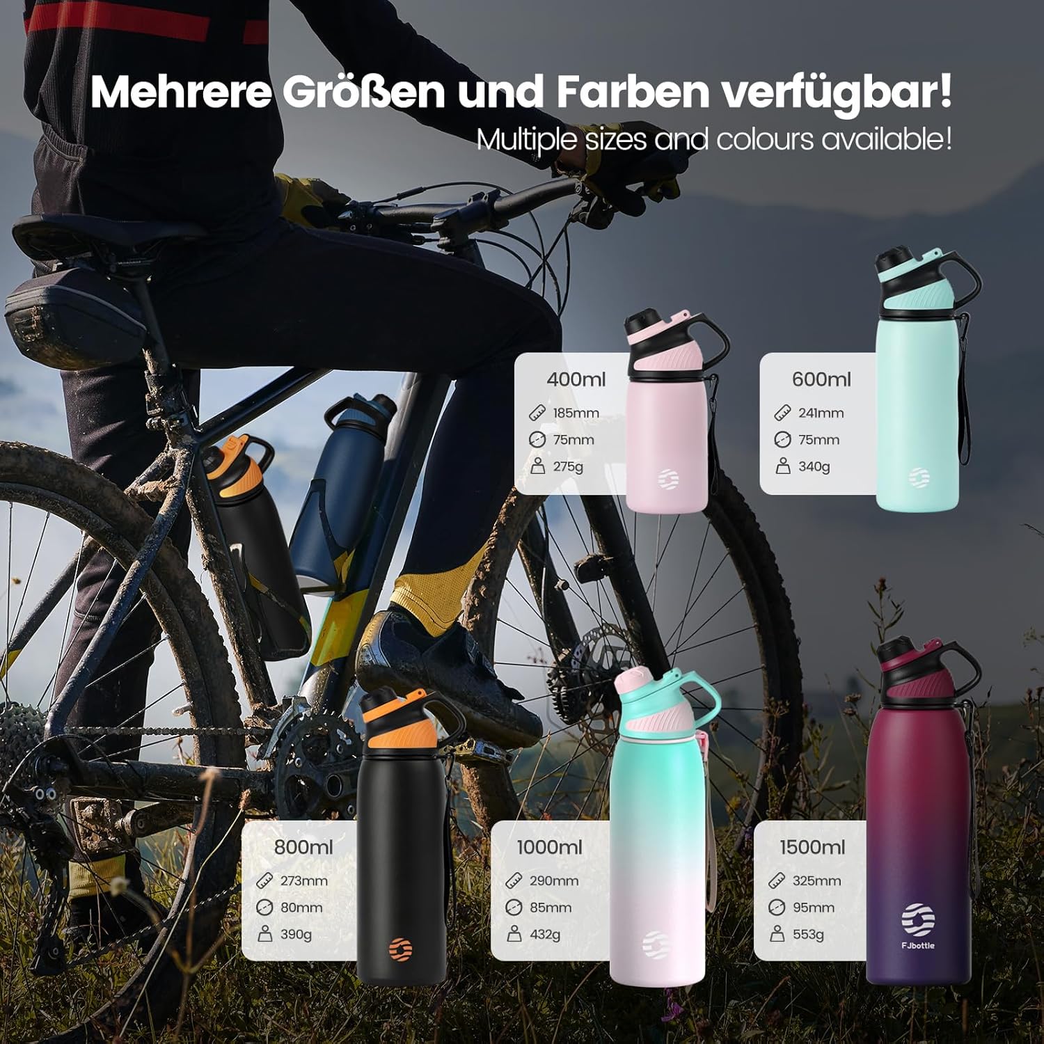Thumbnail 3 de Fjbottle Edelstahl Sport-Trinkflasche mit magnetischem Deckel, 400/600/800 ml und 1.000 ml – BPA-frei, auslaufsicher