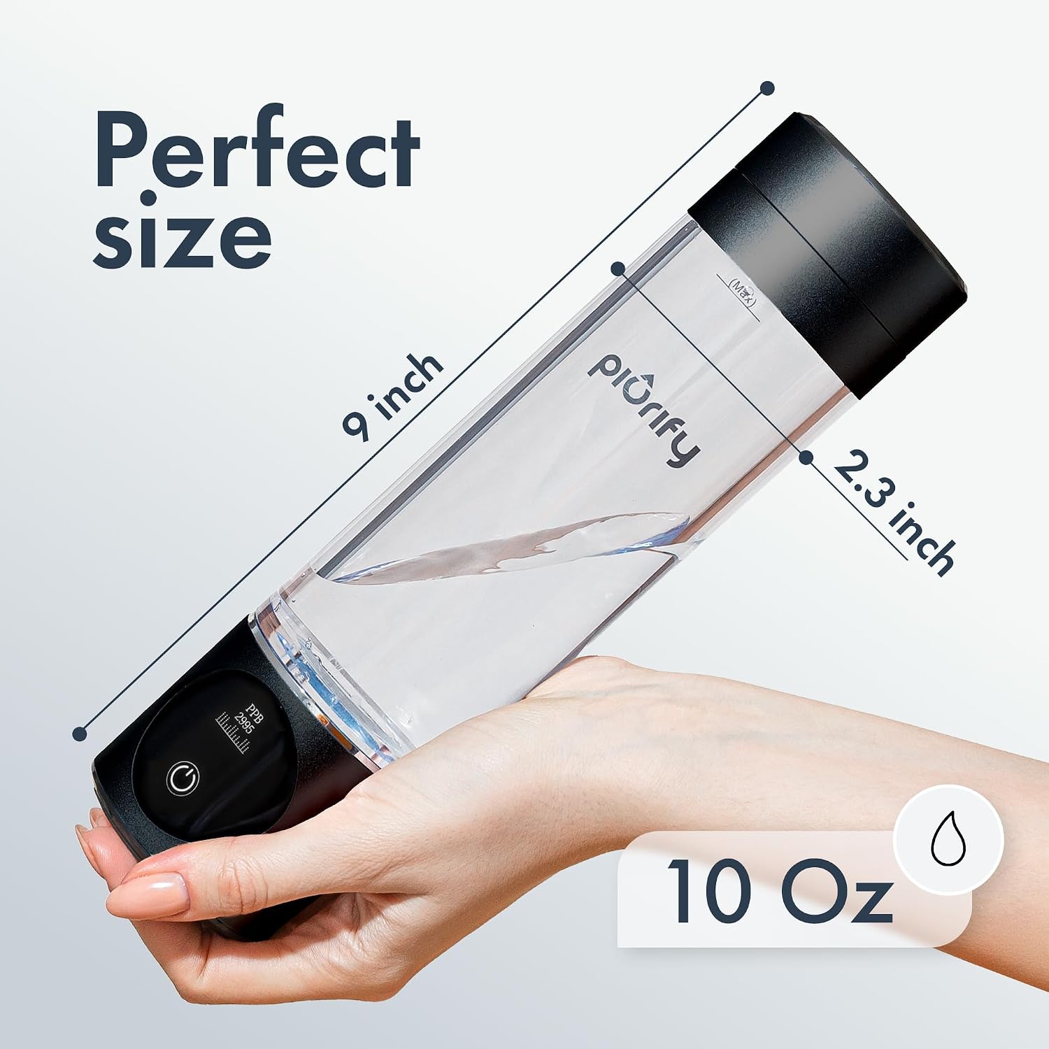 Detalle de PIURIFY Hydrogenator Bottle Hydrogen Water Generator, 10 oz, OLED Display