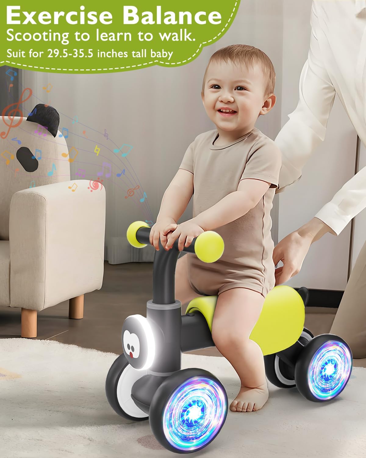 Thumbnail 5 de Colorful Glow Wheel Toddler Balance Bike (12–24 Months) with Soft Music & Animal Sounds