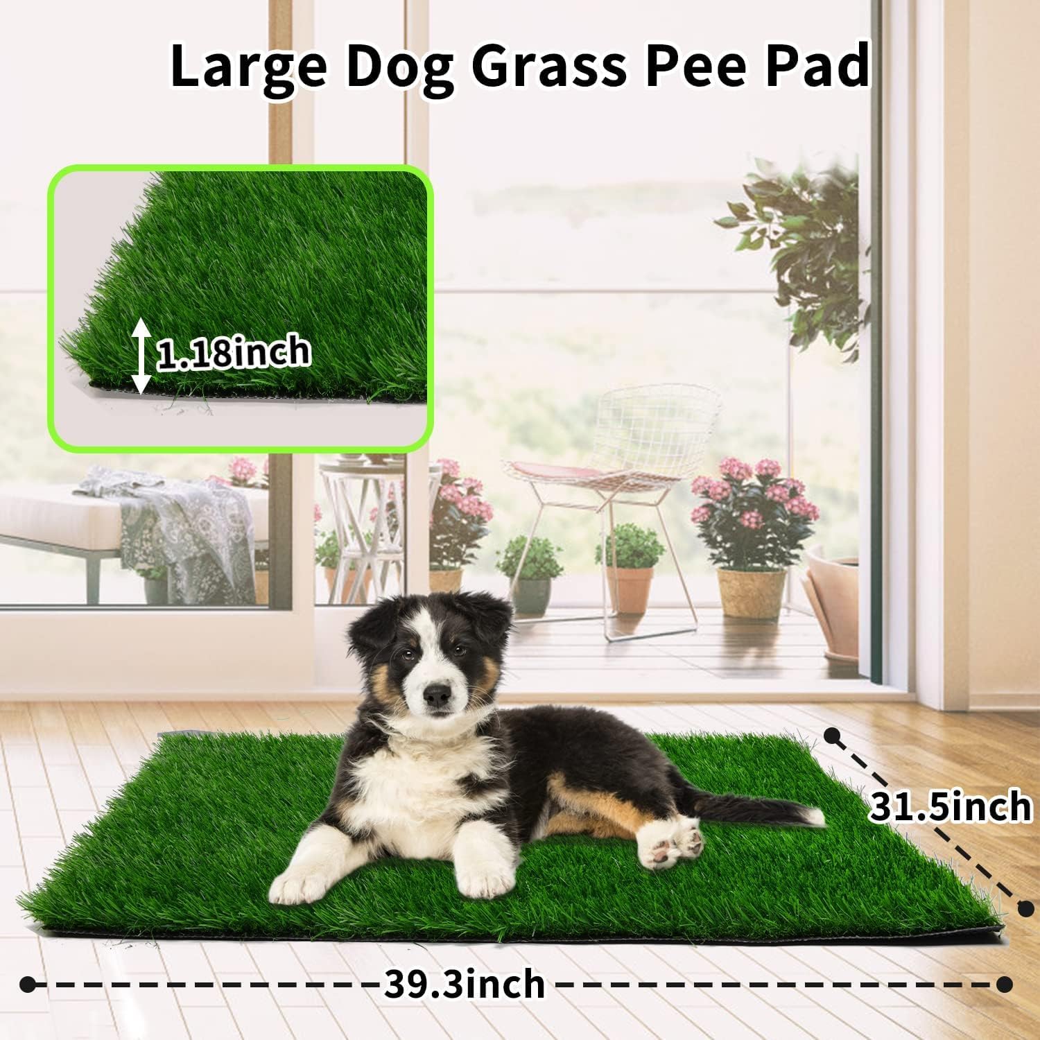Detalle 2 de Dog Grass Mat 80 x 100cm: Strong Absorbency, Soft Artificial Puppy Grass for Potty Training