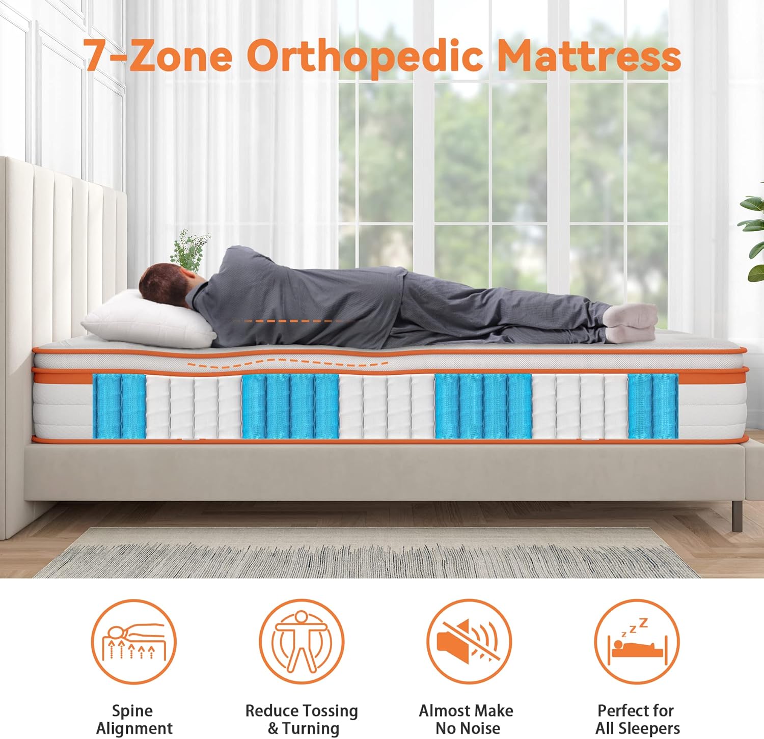 Thumbnail 3 de TeQsli 4FT Small Double Hybrid Mattress (Gel Memory Foam & Pocket Sprung) – 7-Zone Medium Firm 120x190x27cm
