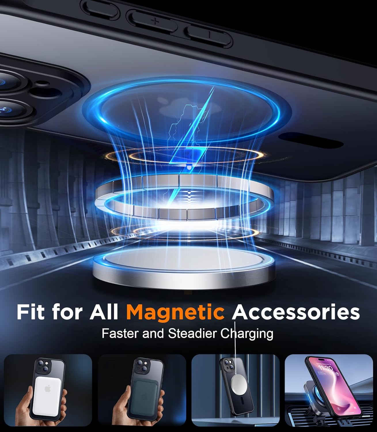 Thumbnail 5 de SPIDERCASE Magnetic Translucent Matte Case for iPhone 15 Pro (6.1") with Tempered Glass Screen Protectors, Black