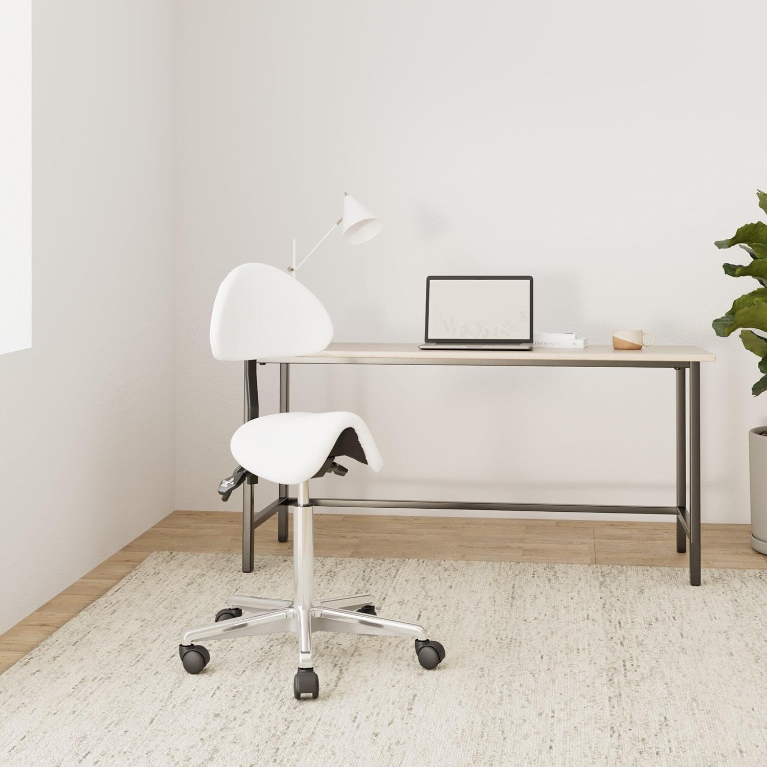 Detalle de HJH Office 608900 Sgabello a sella TOP WORK 20 in – sedile inclinabile, altezza regolabile e ruote mobili