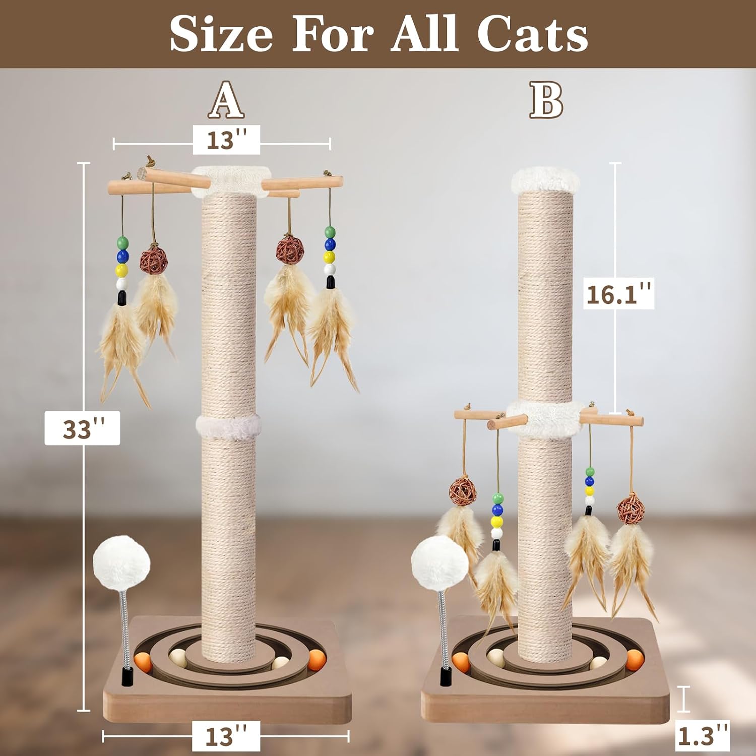 Detalle 1 de PAROTO MZZ-N 33-Inch Cat Scratching Post with Sisal and Interactive Toys