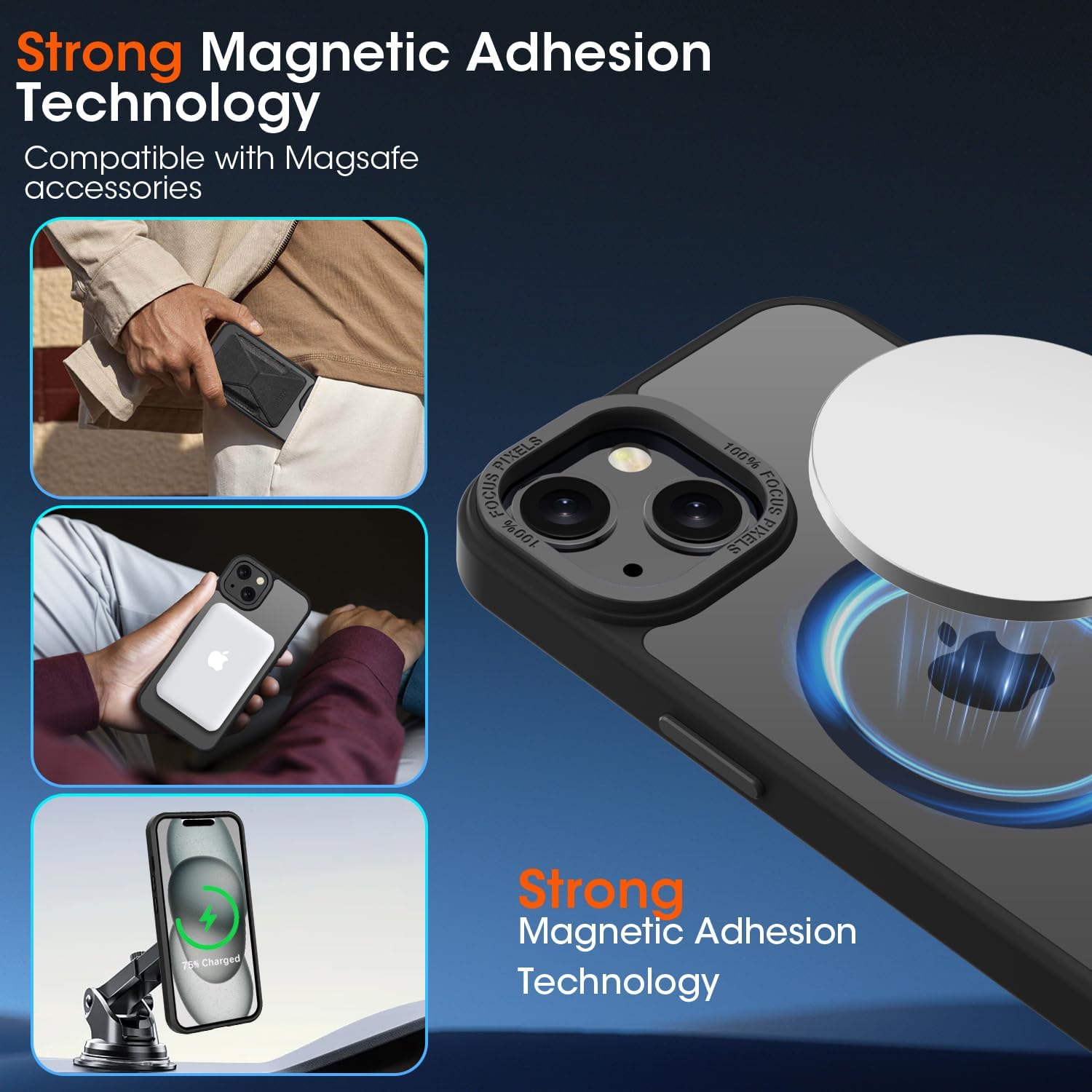 Thumbnail 3 de KPPIT for iPhone 15 Case with MagSafe – Frosted Translucent Black
