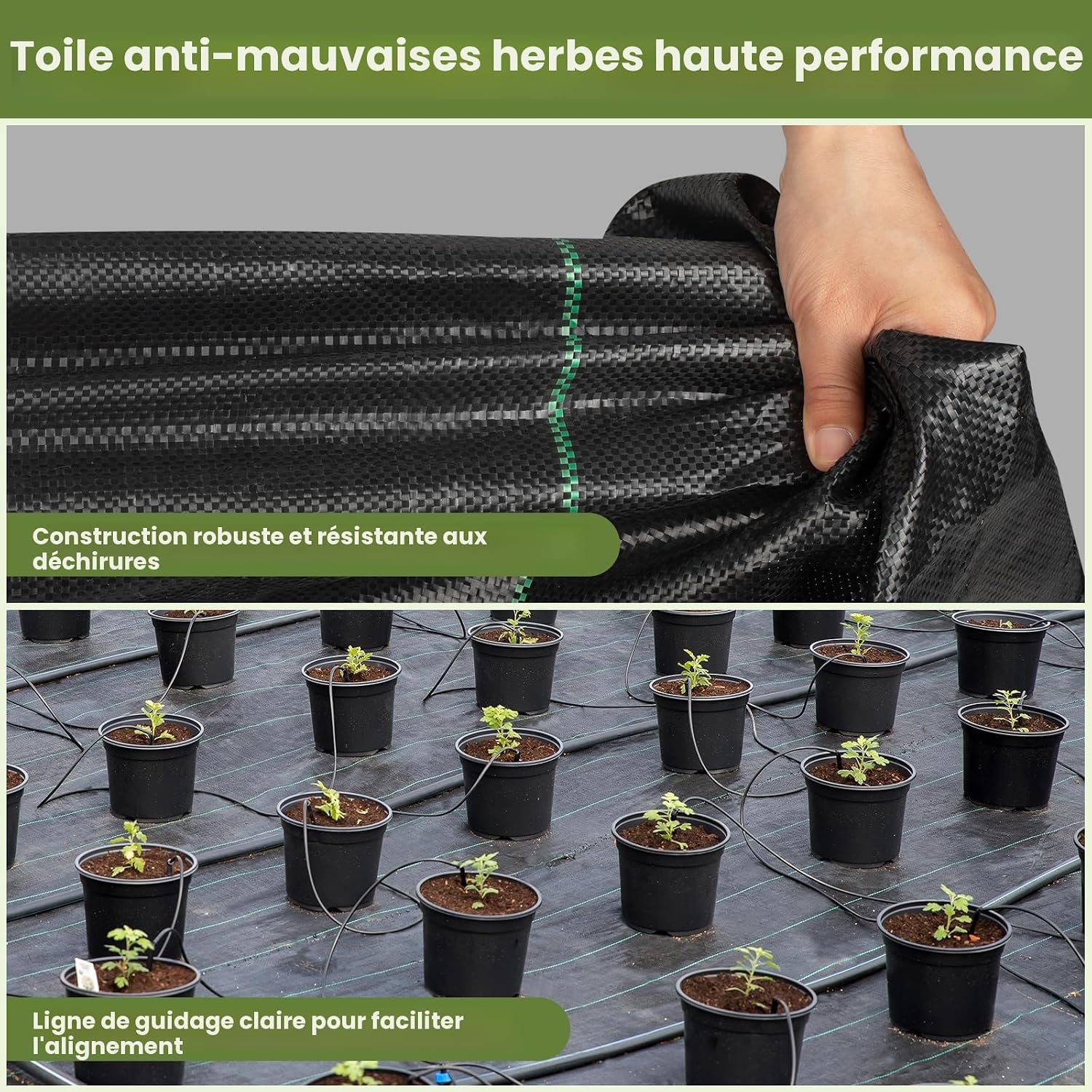 Detalle 2 de Velway Toile de Paillage 1,2x15M – Tissu tissé anti-mauvaises herbes en PP 100 g/m², perméable et résistant UV