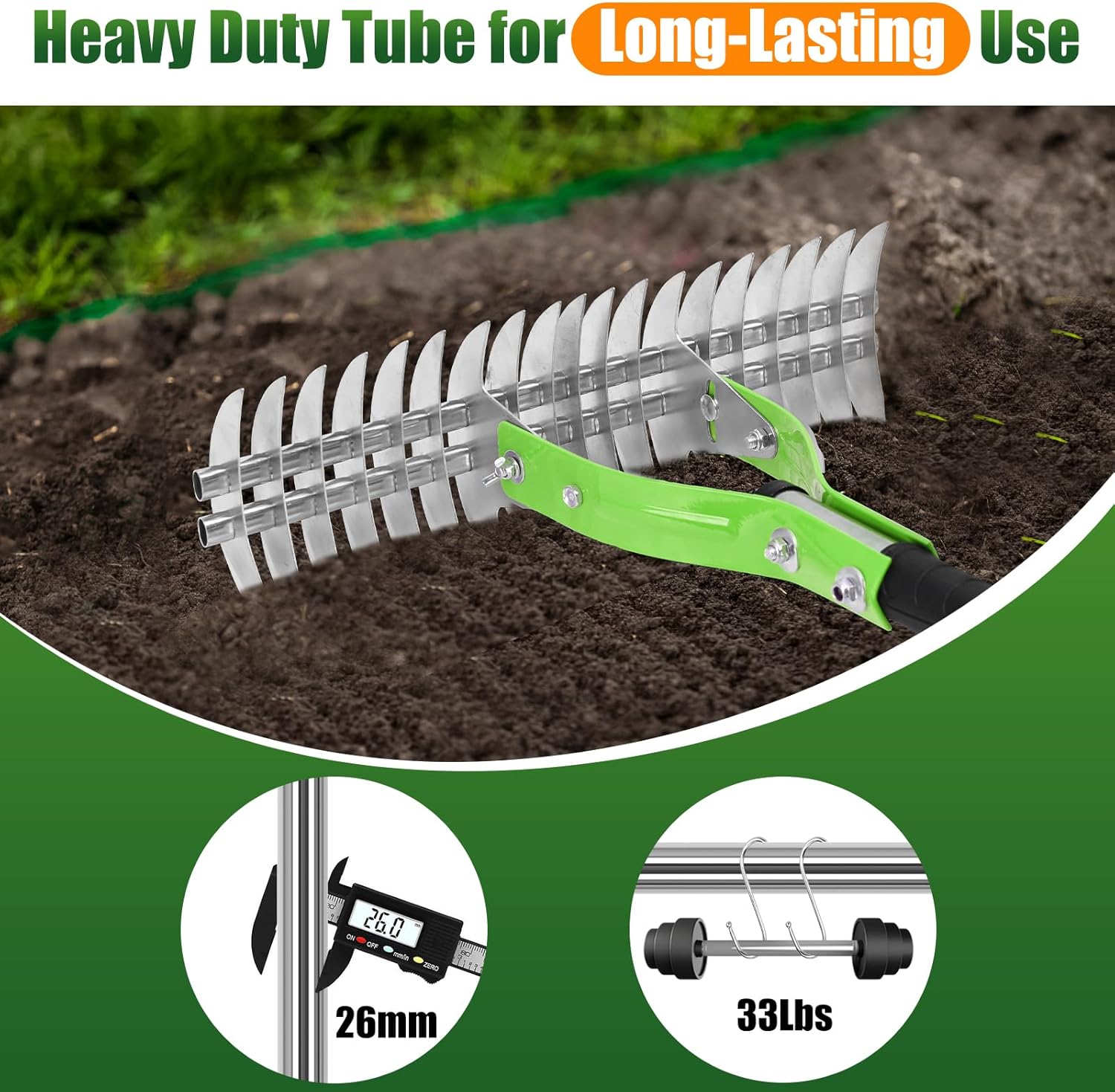 Thumbnail 6 de Lychee Garden Rake: 15-Inch Thatching Rake with 19-Gallon Bag & Gloves (Green)