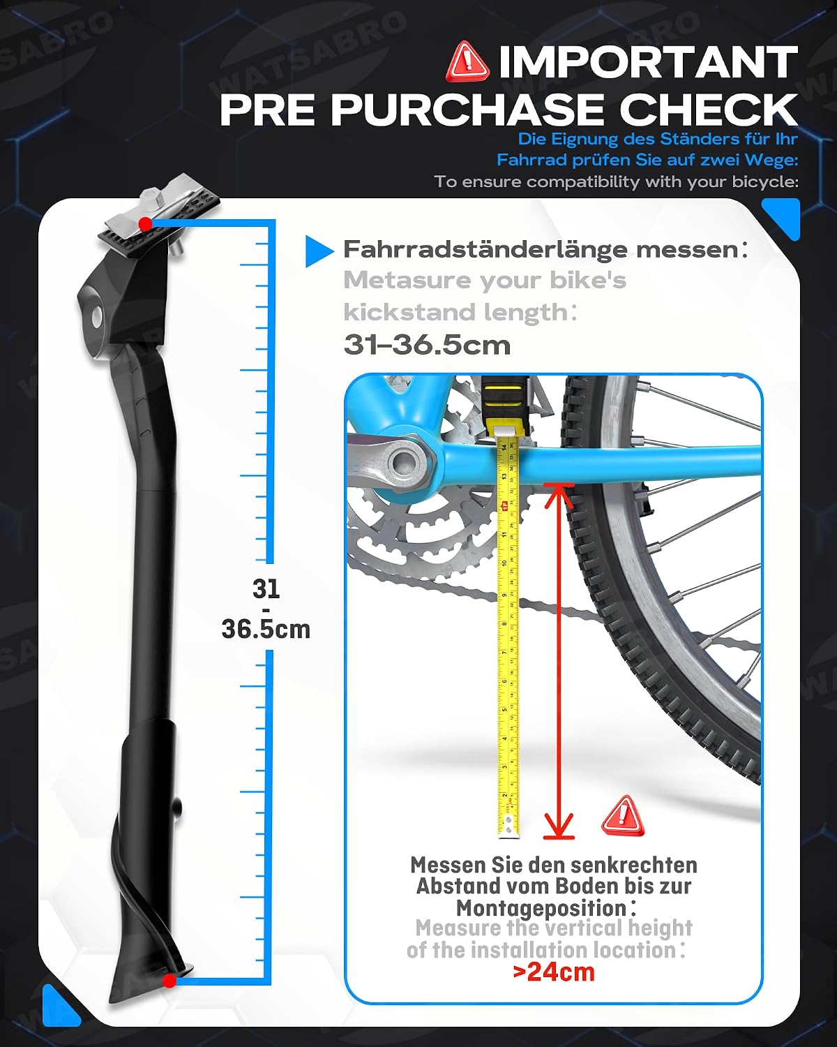 Detalle de WATSABRO Fahrradständer 24–29 Zoll, höhenverstellbar (Aluminium) für MTB, E-Bike, Rennrad & City
