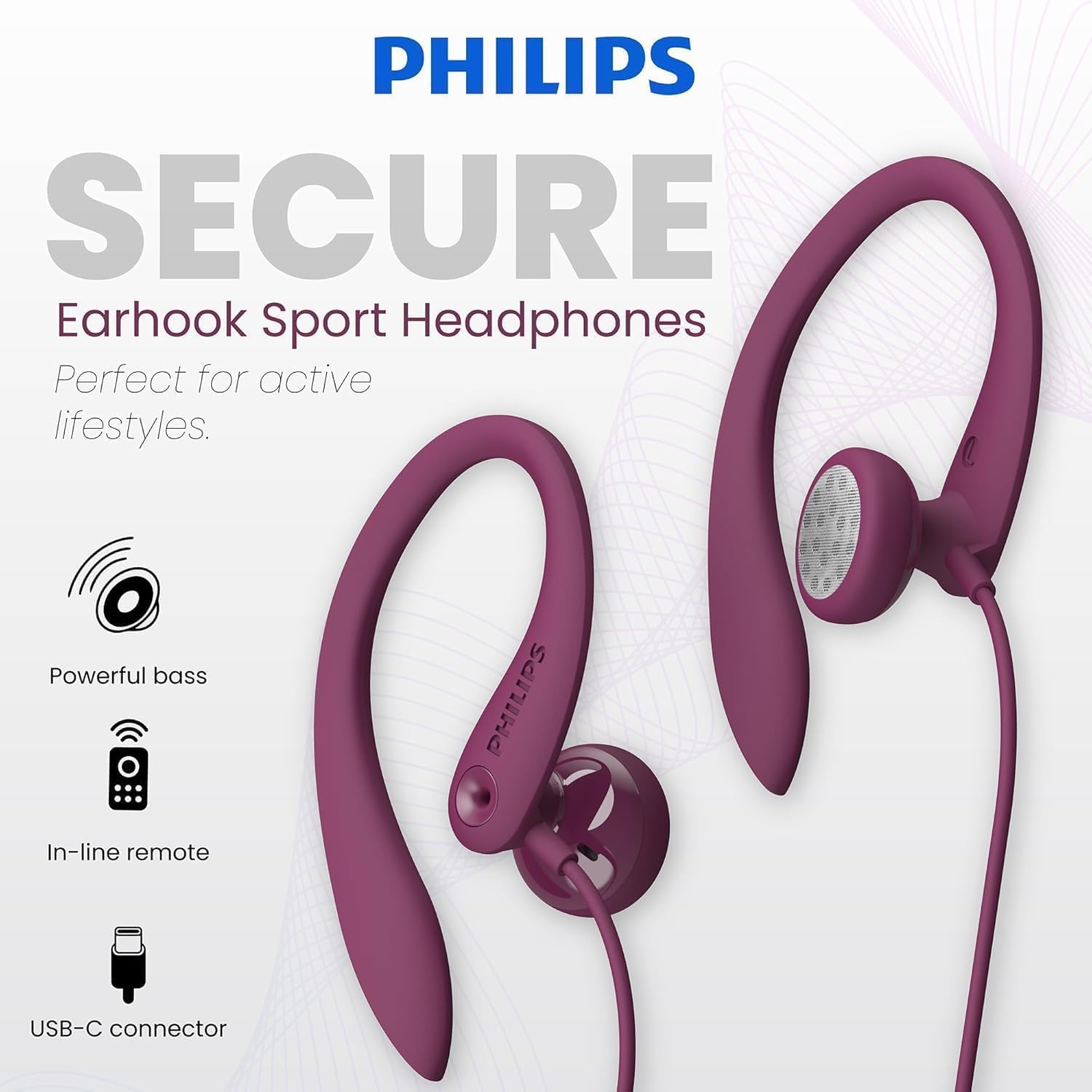 Detalle de Philips USB-C Wired Earbuds with Microphone & Volume Control — Secure Fit, Deep Bass, USB-C Plug-and-Play