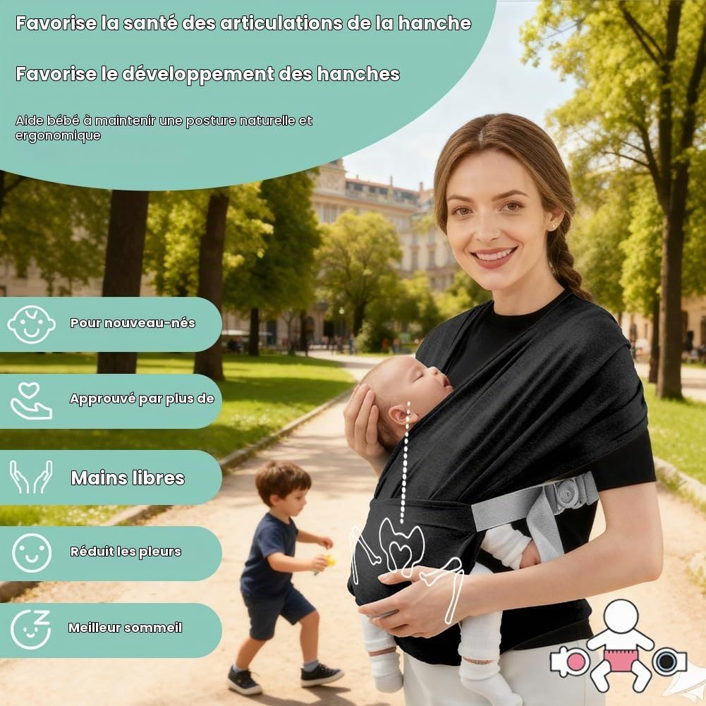 Detalle de AOOWU verstelbare babydraagzak met gesp, katoenmix, donkergrijs, tot 15 kg