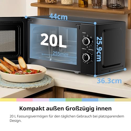 Detalle de COMFEE CMO-MG202NC(BK) Mikrowelle mit Grill – kompakt, 20 L, 700 W Mikrowelle / 1000 W Grill, Schwarz