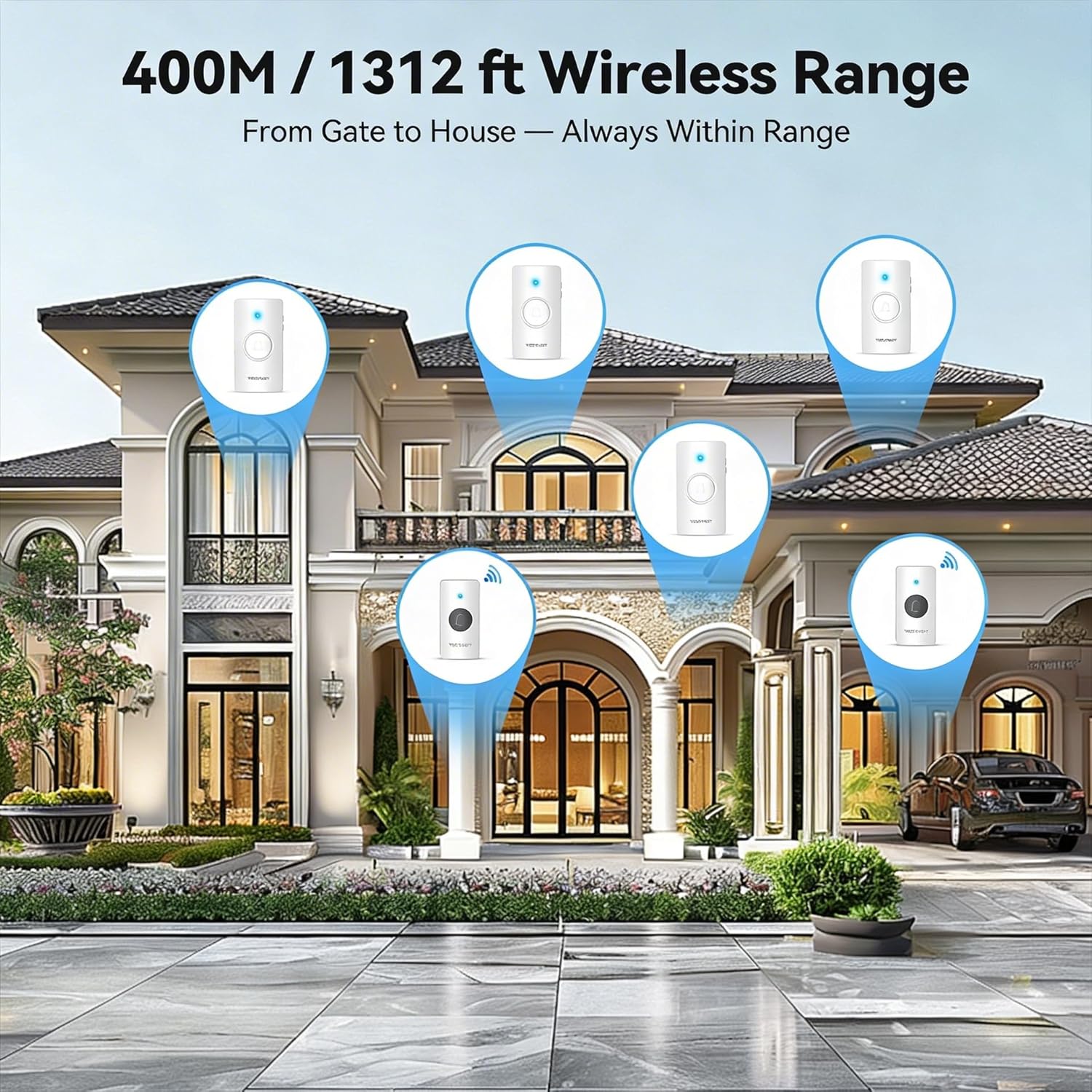 Thumbnail 1 de TECKNET Wireless Doorbell Kit with 2 Push Buttons & 4 Receivers