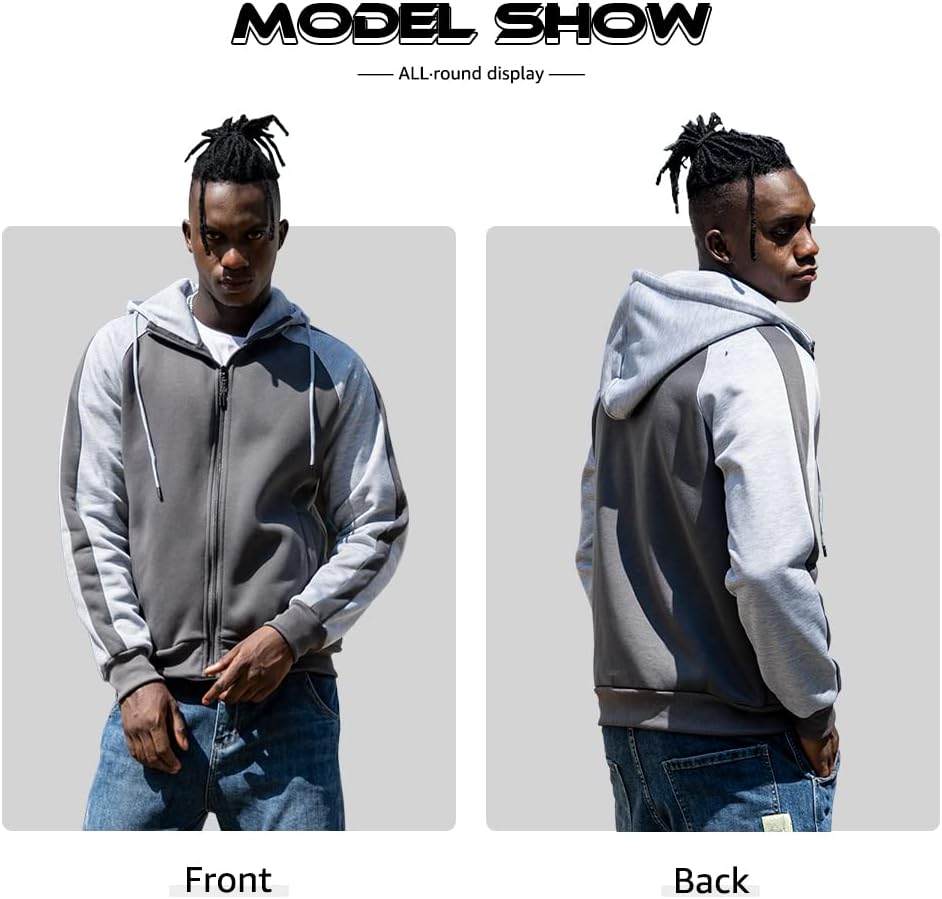 Detalle de Wirltte Men's Patchwork Zip Up Hoodie with Fleece – Winter Warm Hooded Jacket