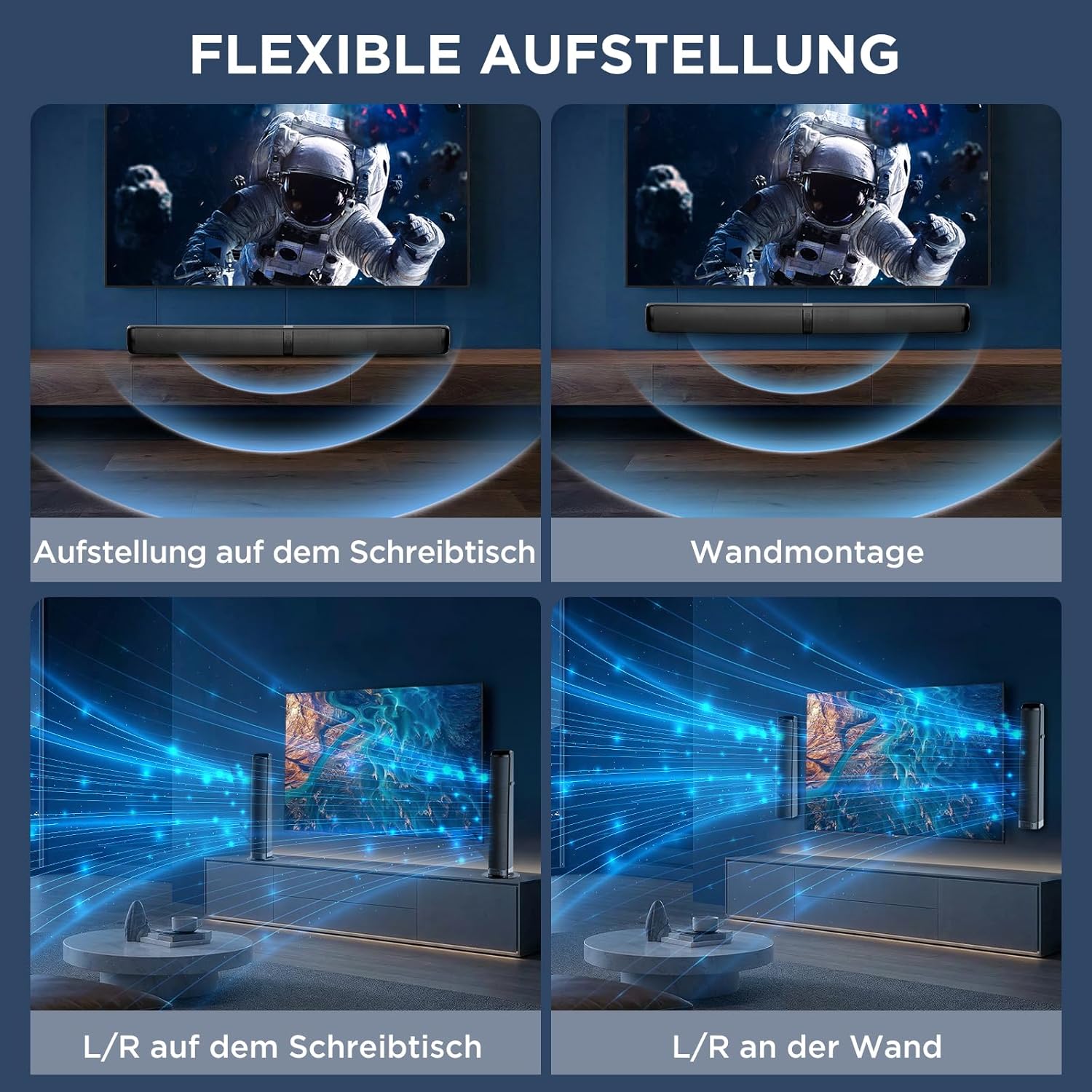 Detalle 2 de GarageRock Soundbar für TV-Geräte – 2026 Upgrade, 90 W 2-in-1 Soundbar mit Bluetooth 5.3, ARC/Opt/AUX, kabellose Vielseitigkeit