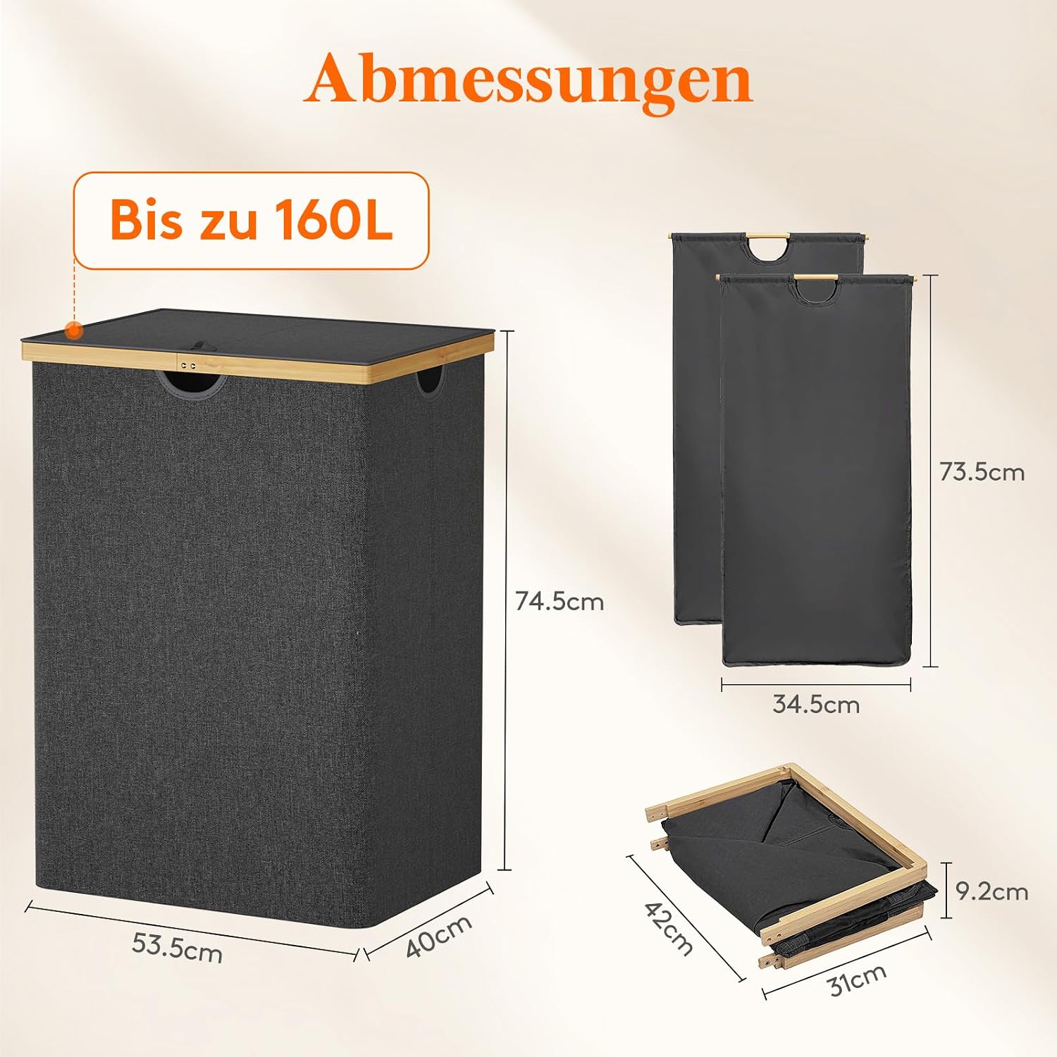 Detalle 2 de Lifewit 160L Bambus Wäschekorb