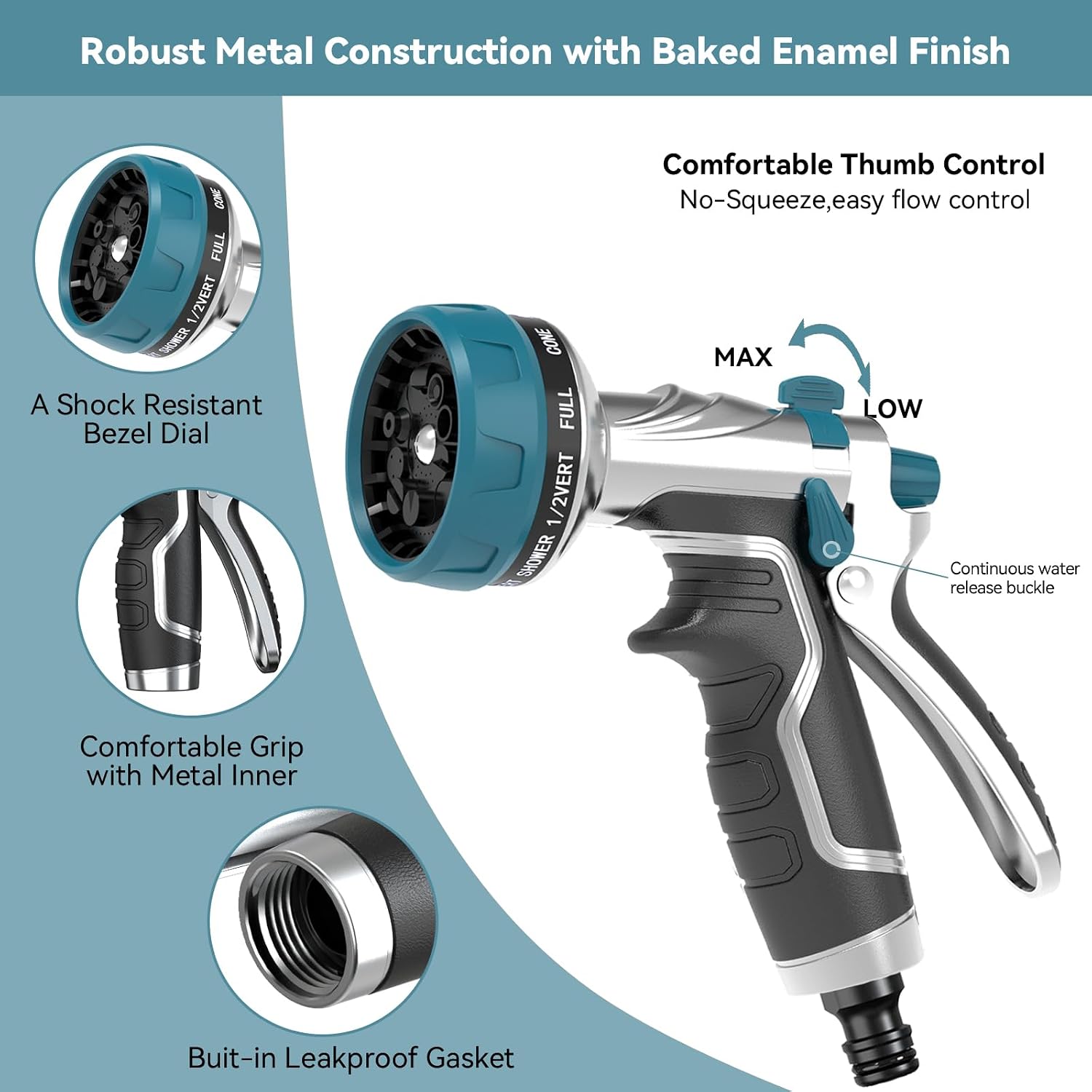 Thumbnail 3 de Heavy-Duty Metal Hose Pipe Spray Gun 8-pattern