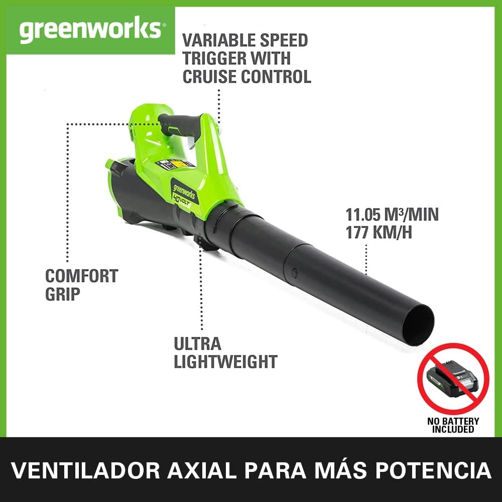 Detalle 2 de Greenworks Tools G40AB 🌀 Soplador de Hojas a Batería, 177 km/h