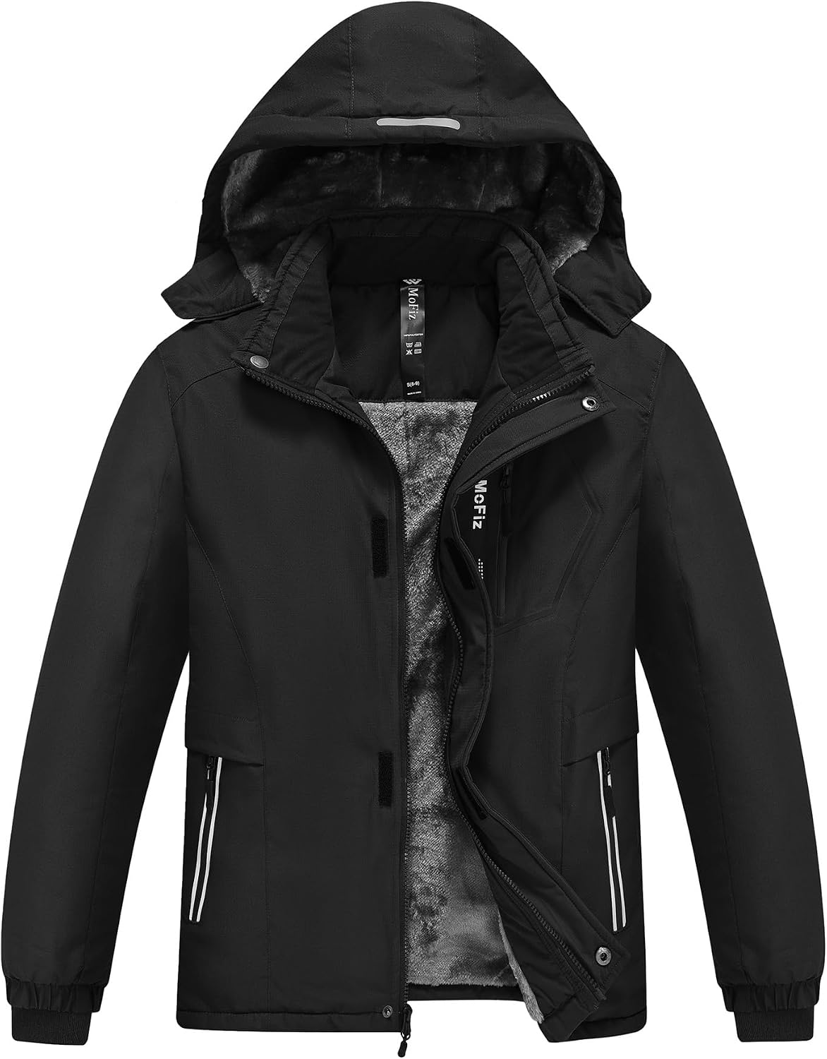 Detalle de MoFiz Boys’ Snowboarding Jacket, Waterproof Hooded Fleece Ski Coat, Ages 6–16