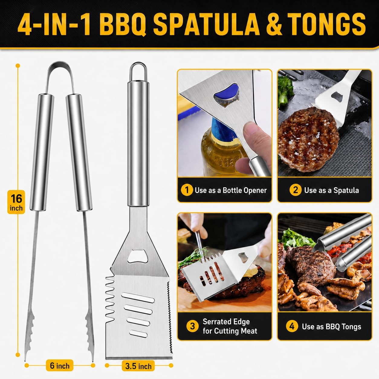 Detalle de TAIMASI BBQ-34 Grill Tool Set, 16-Inch Stainless Steel, Thermometer and Grill Mats