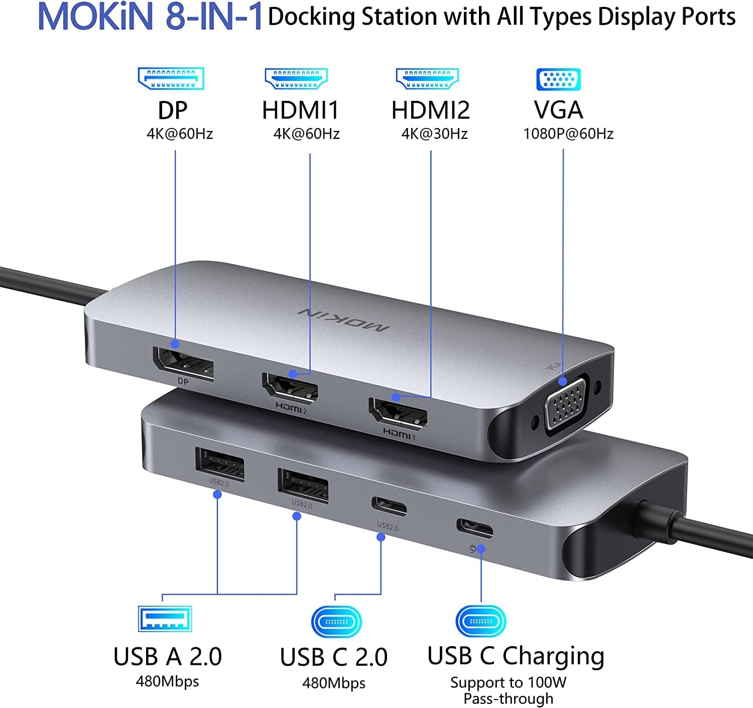 Thumbnail 1 de USB C Docking Station 8‑in‑1 for Dual HDMI