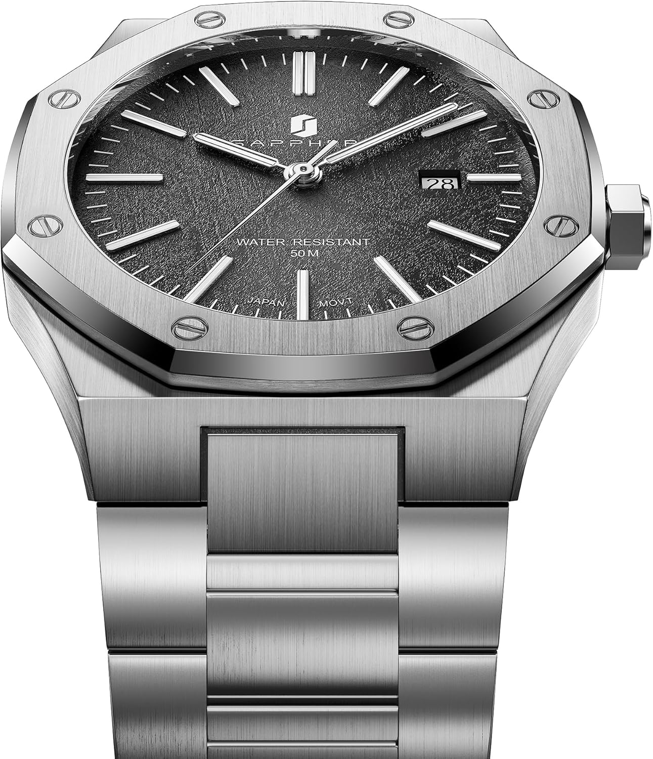 Thumbnail 1 de SAPPHERO Orologio Uomo Impermeabile 50M al Quarzo Argento con Cinturino in Acciaio e Calendario Nero/Blu