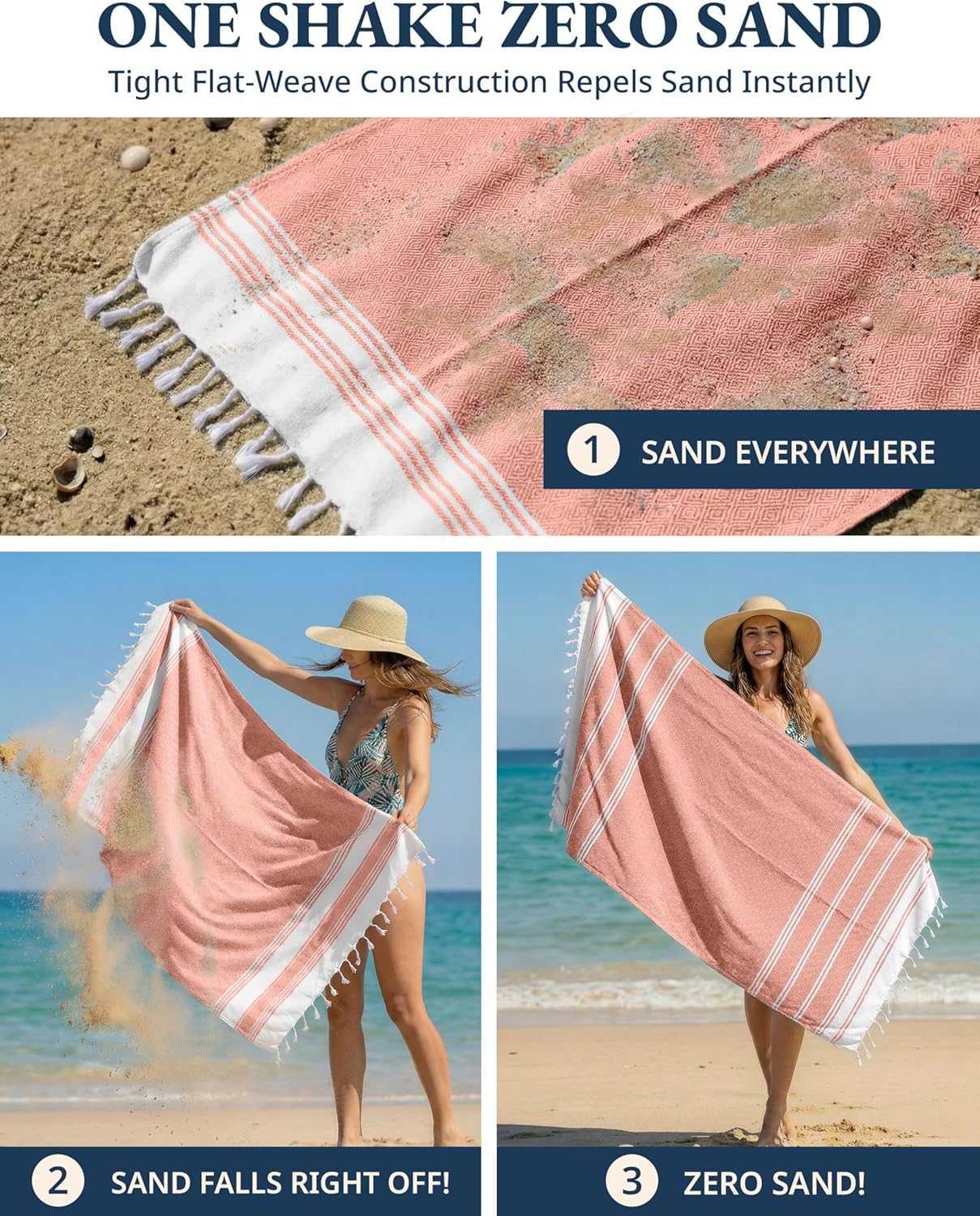 Detalle de LANE LINEN Beach Towels 6 Pack: Cotton Rich, Oversized, Pre-Washed and Quick-Dry