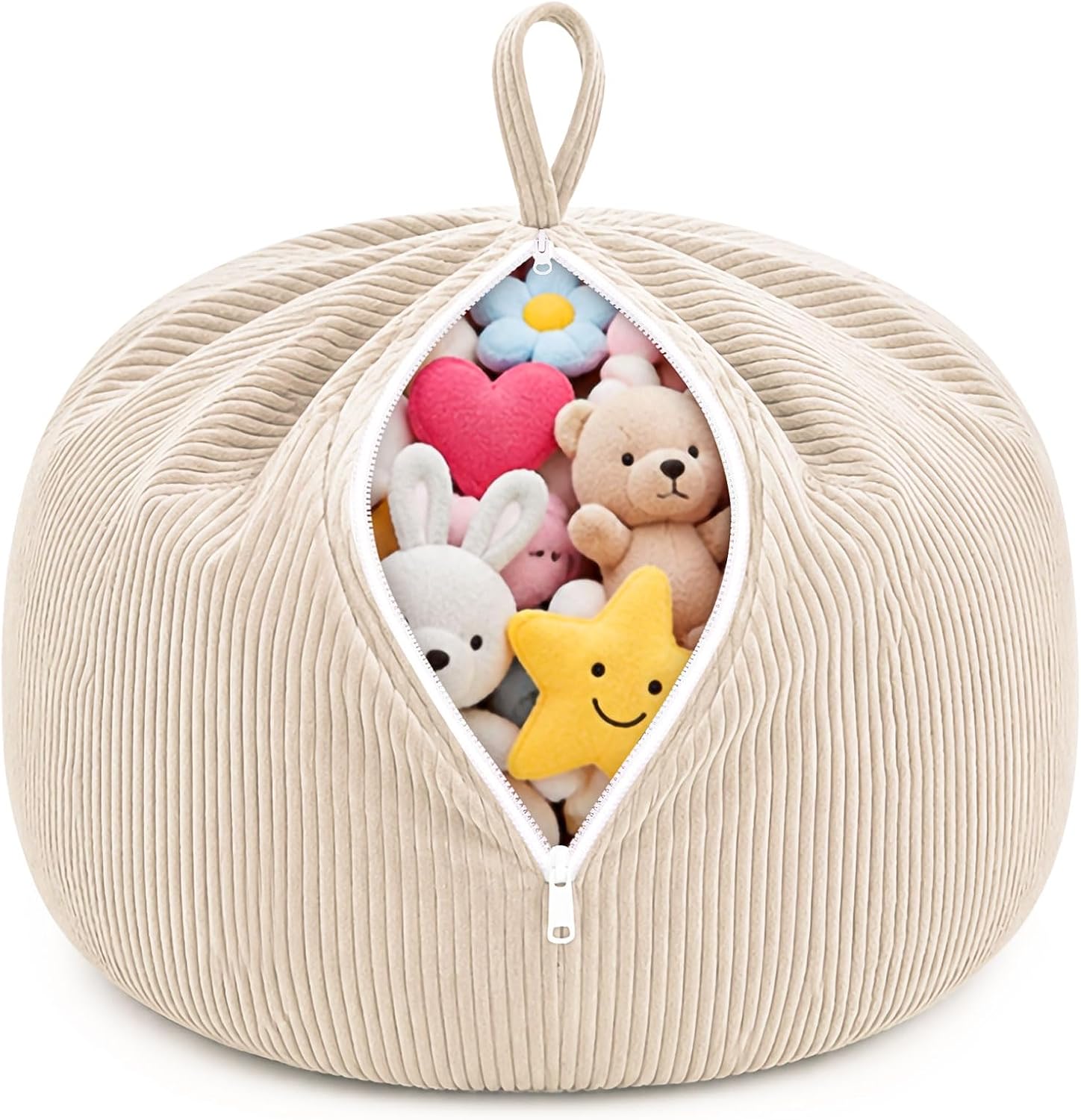 Detalle de Vicloon Corduroy Bean Bag Chair Cover, 85 x 85 x 50 cm, Beige, Unfilled