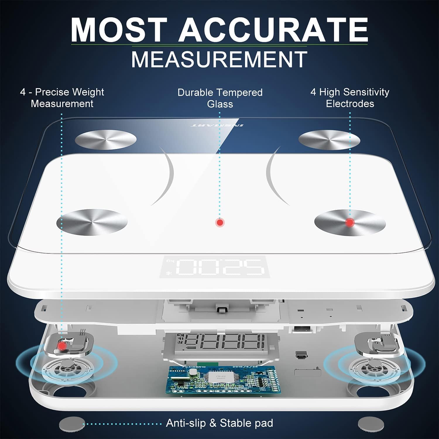 Thumbnail 5 de INSMART Body Fat Scales (White) – Bluetooth digital personal scales with app sync