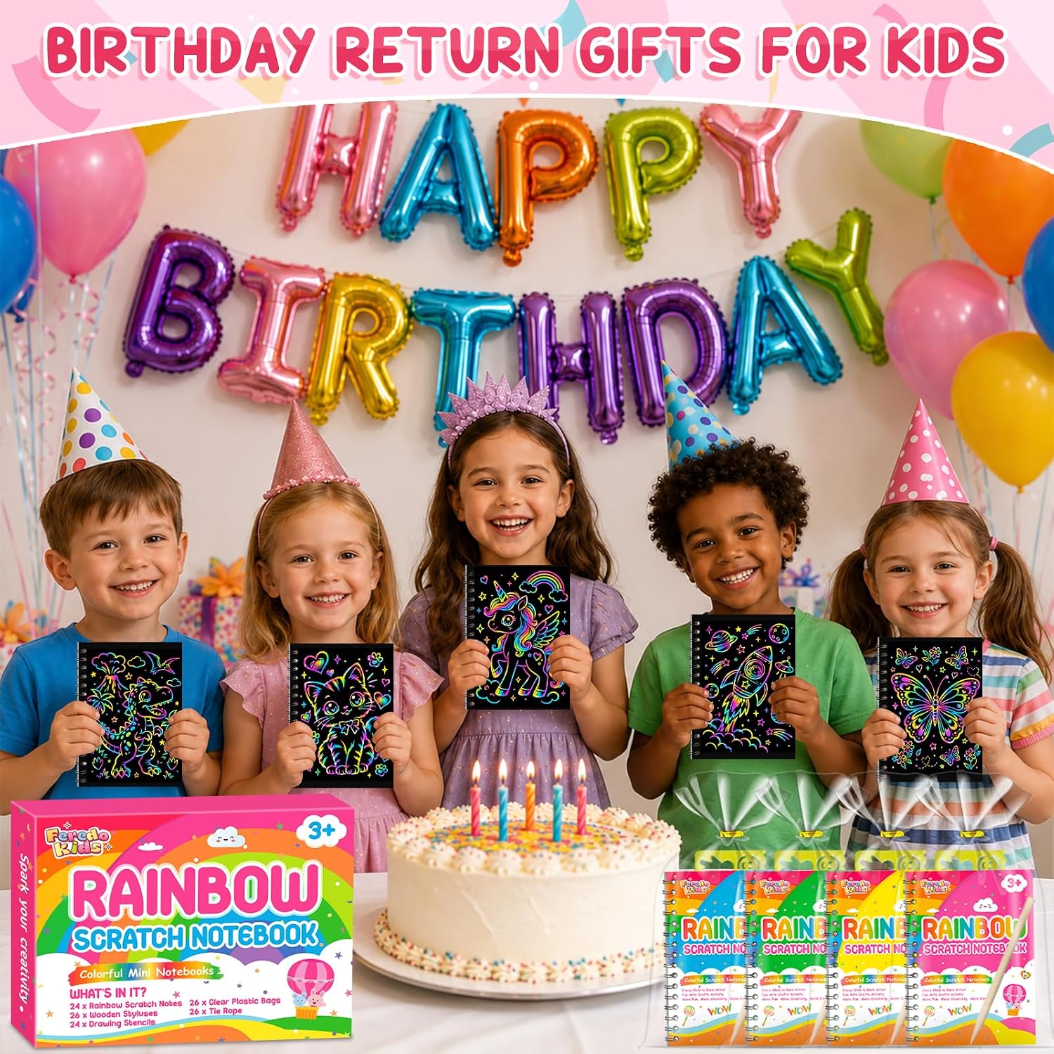 Detalle 2 de FEREDO Scratch Art Party Favor Set, 16-Pack