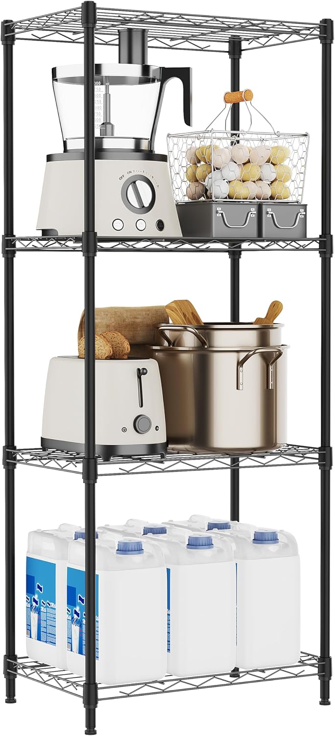 M MZG A3045108NK401-EU 4-Tier Black Metal Wire Storage Shelf